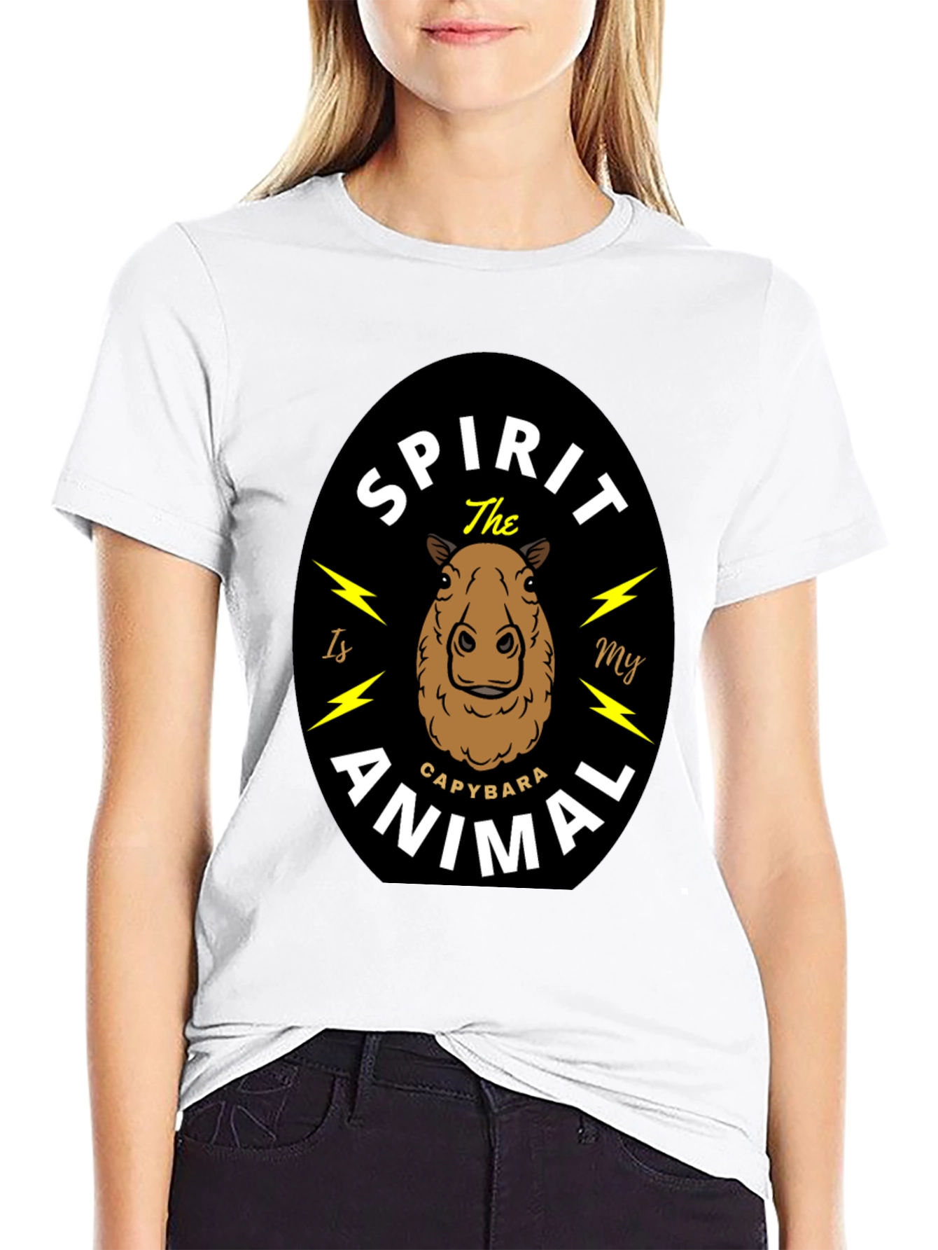 Black Capybara Spirit Animal T-Shirt - Unisex Black Tee view 9
