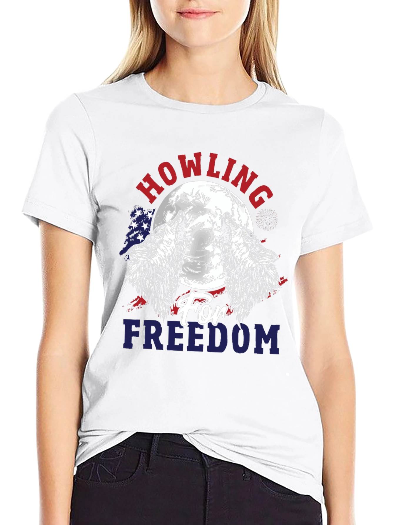 Black Howling for Freedom Patriotic Graphic T-Shirt view 9