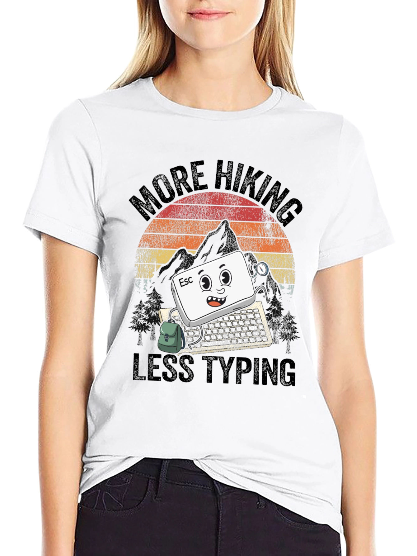 Black More Hiking Less Typing Graphic Tee view 9