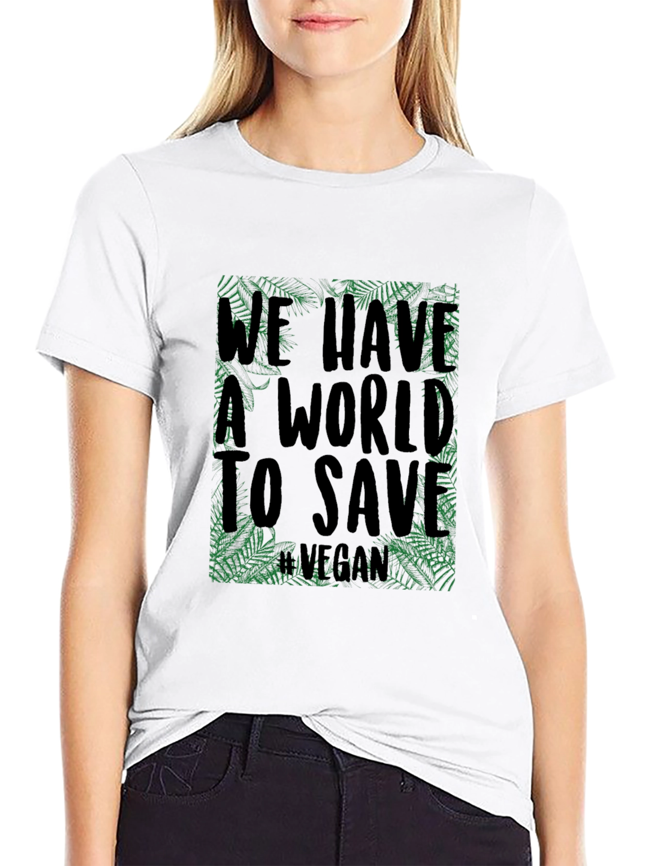 Black Vegan World Save Tee - Eco-Friendly Black T-Shirt view 9
