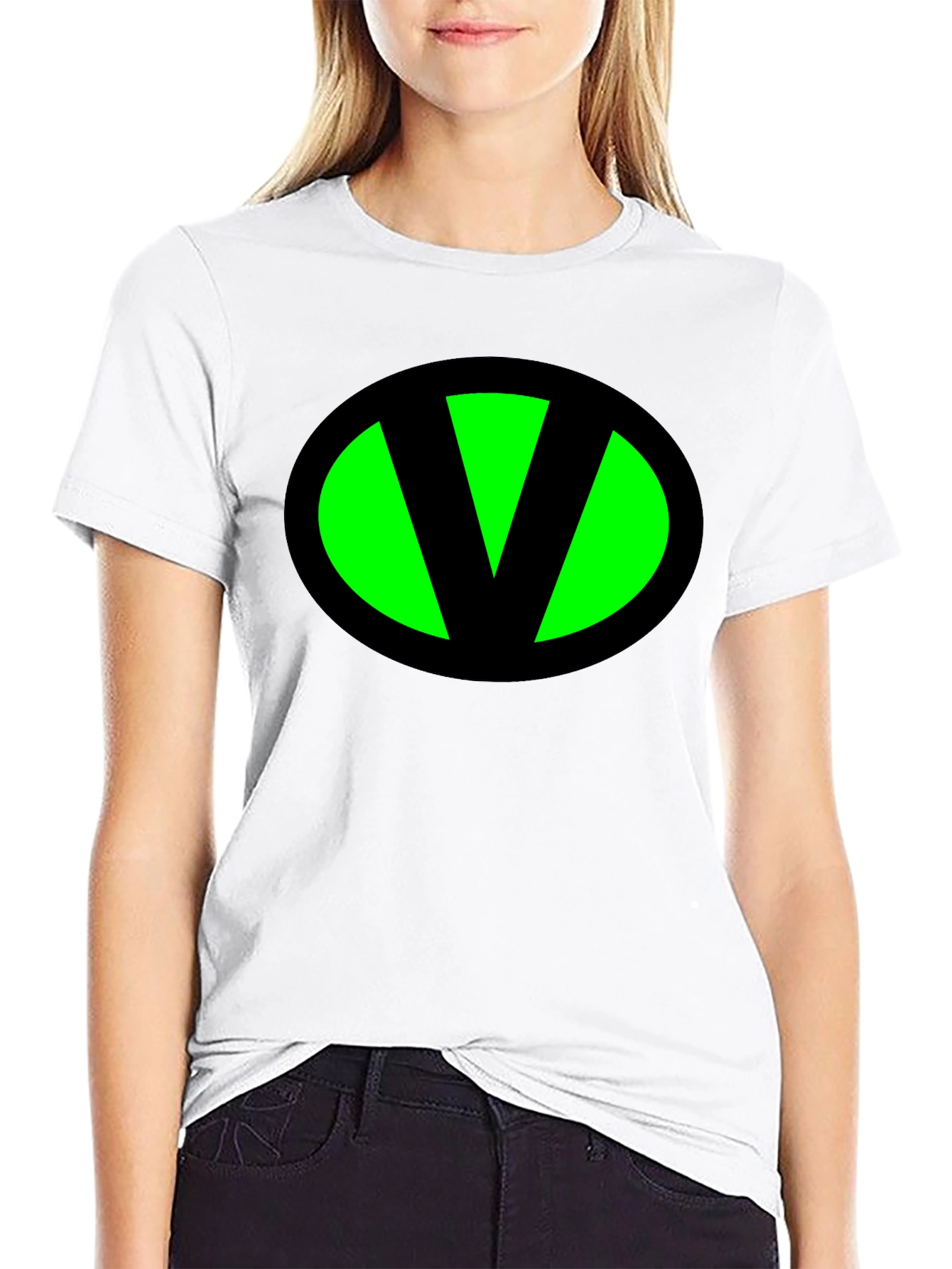 Black Black T-Shirt with Green "V" Oval view 9