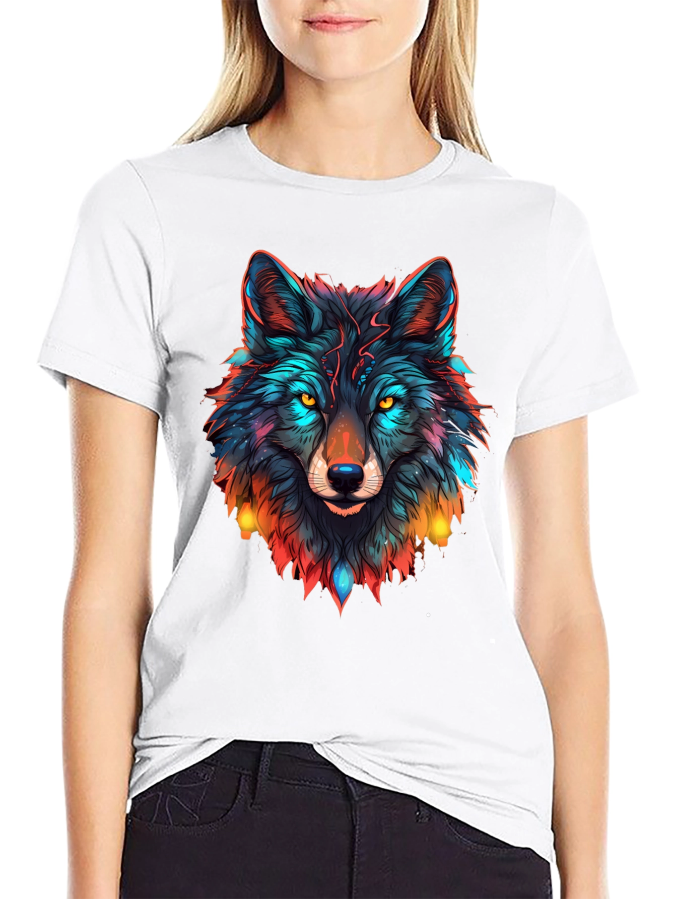 Black Wolf Graphic Black T-Shirt - Vibrant Animal Design view 9