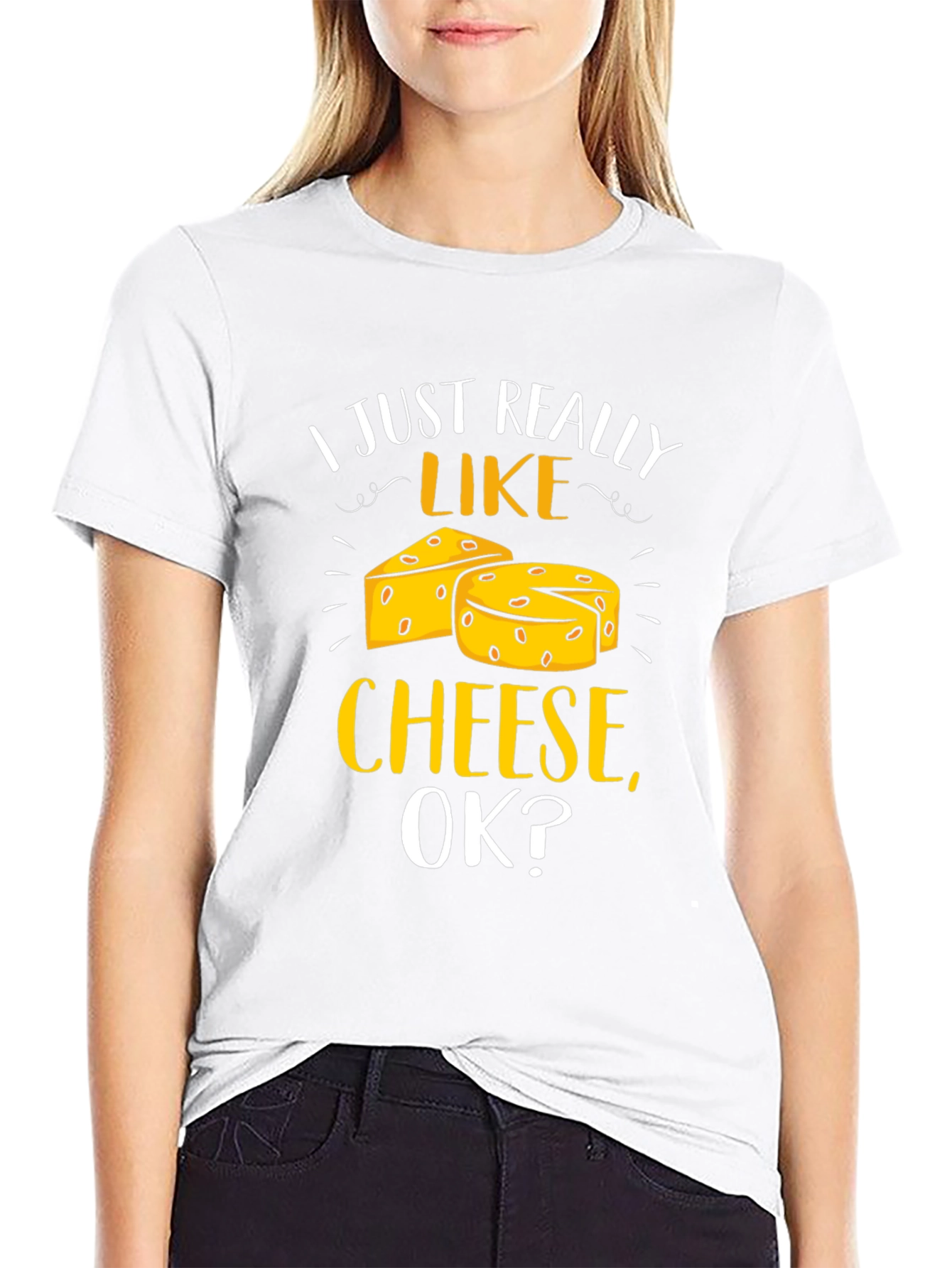 Black I Just Really Like Cheese, Ok? T-Shirt view 9