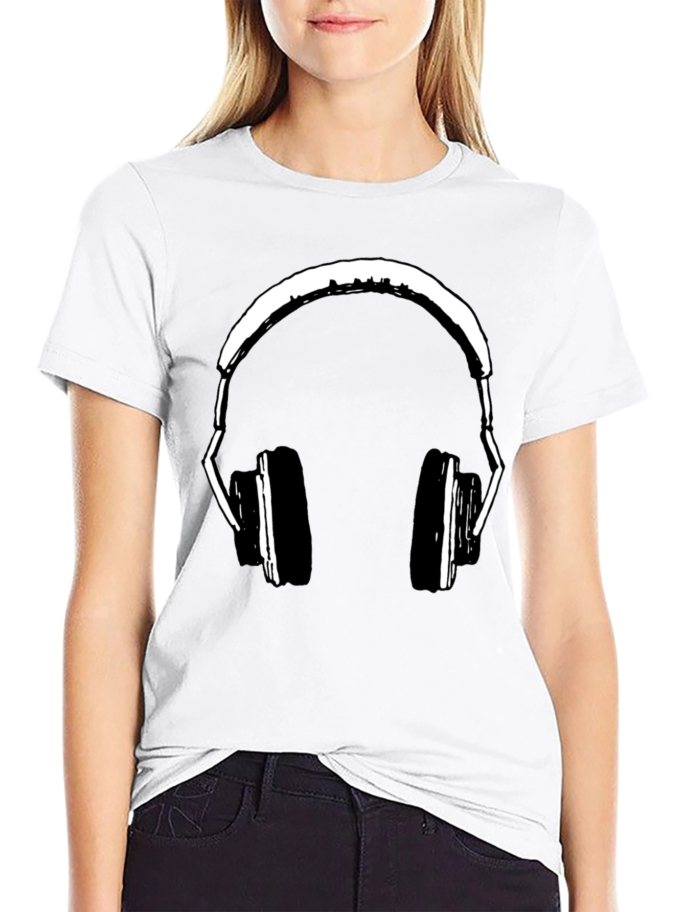 Black Headphones Graphic Print Black T-Shirt view 9