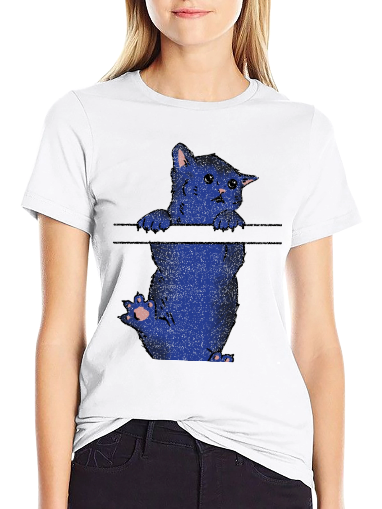 Black Sad Cat T-Shirt - Black Crew Neck Graphic Tee view 9