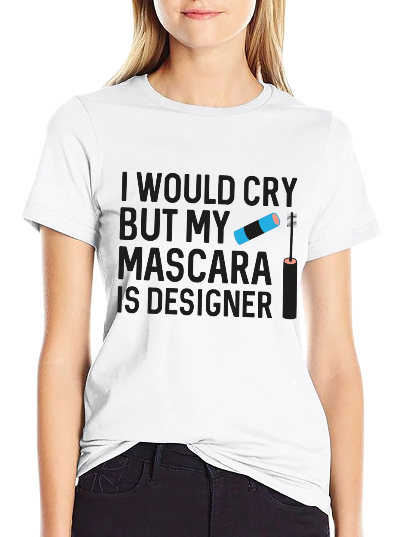 Black Designer Mascara Graphic Tee - Humorous Slogan T-Shirt view 9