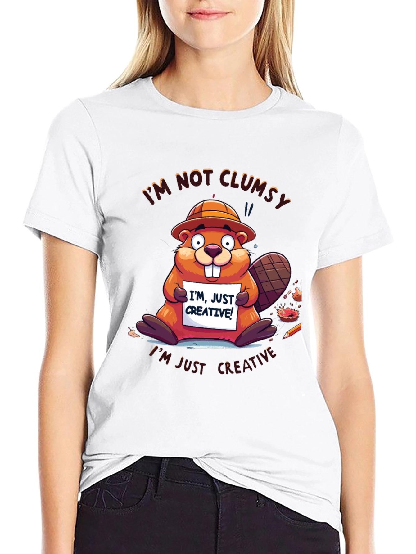 Black Funny Beaver 'I'm Not Clumsy' Graphic Tee view 9