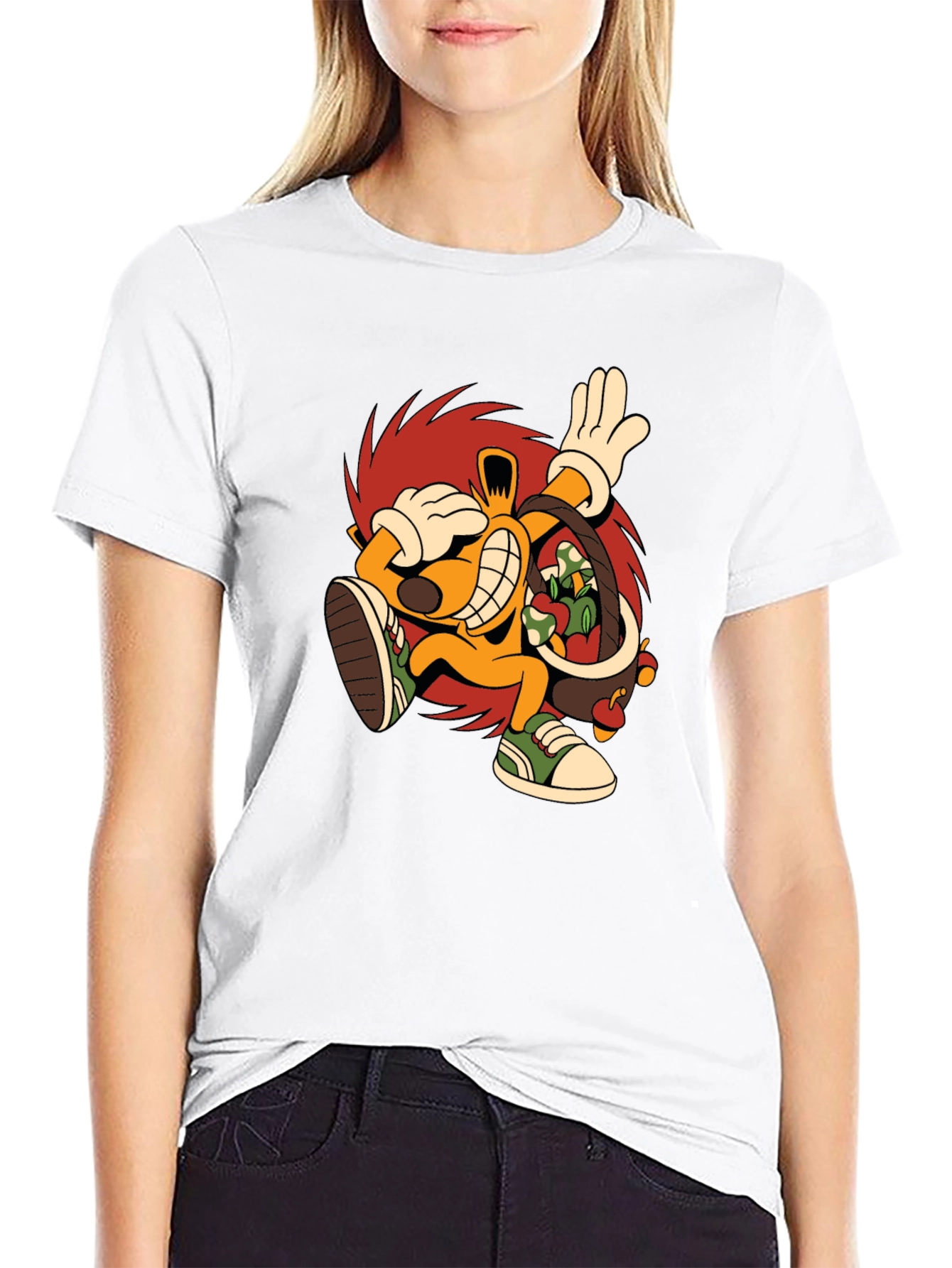 Black Cartoon Hedgehog Graphic Black T-Shirt view 9