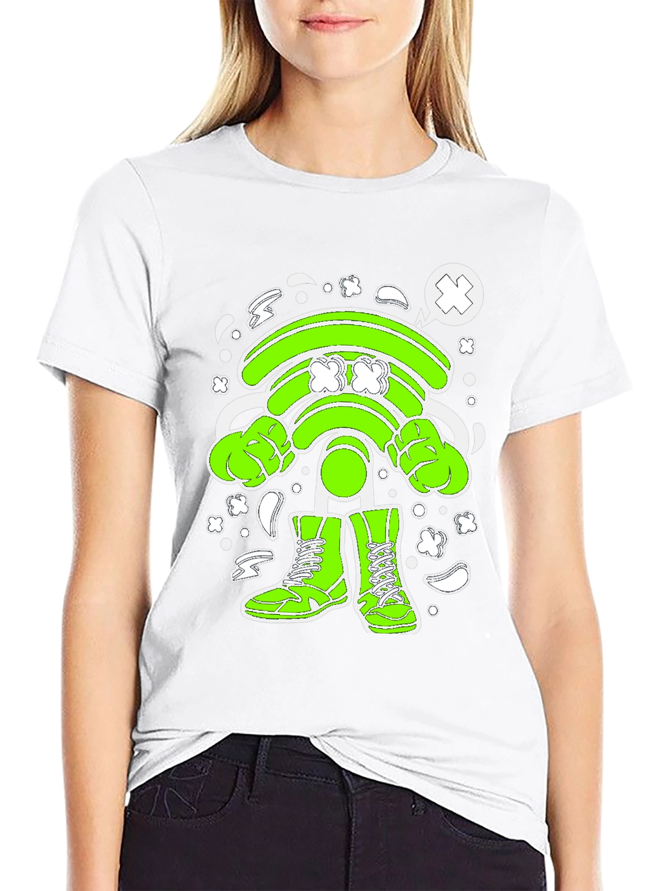 Black Funny Wifi Cartoon Graphic T-Shirt view 9