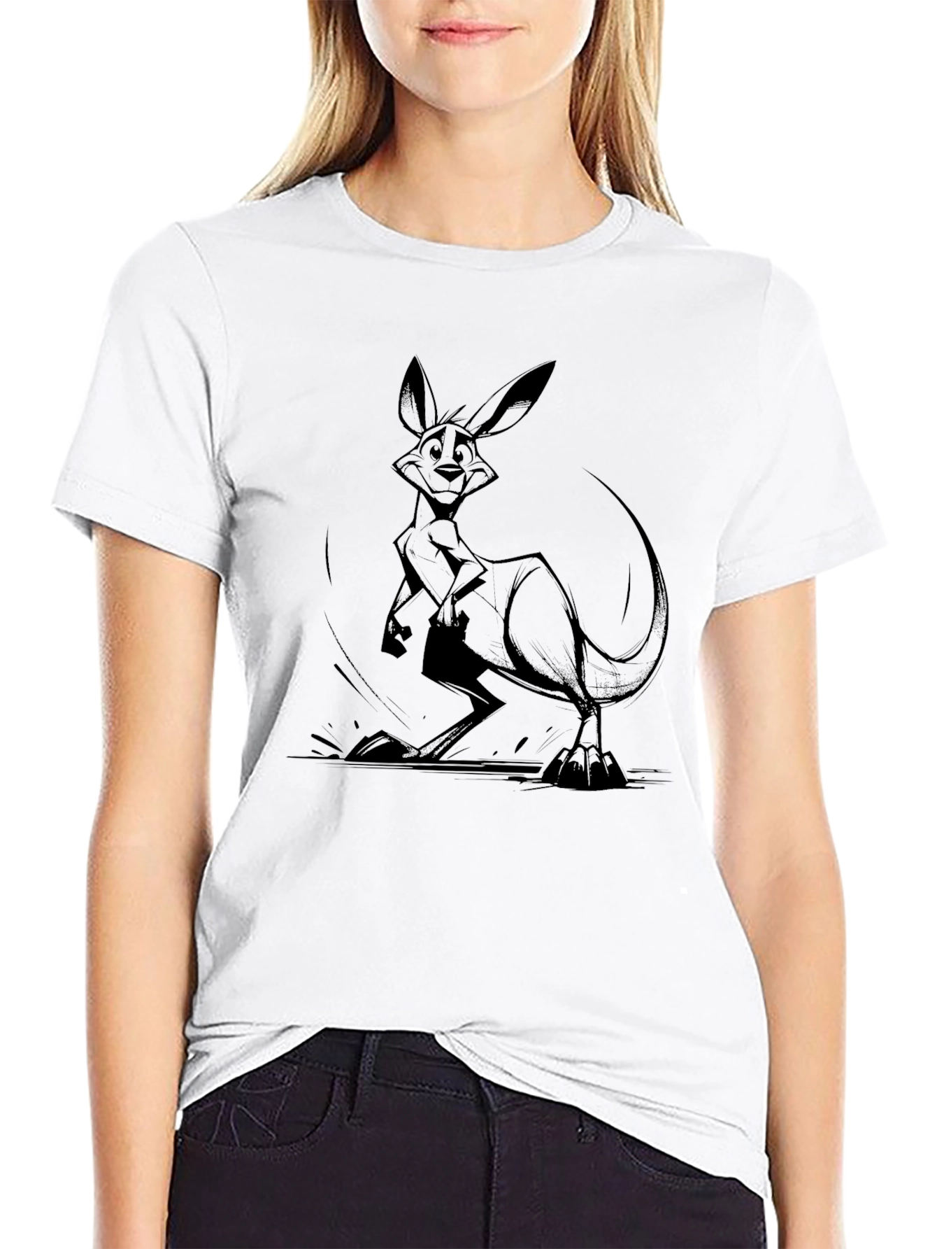 Black Kangaroo Graphic Tee - Black Cotton T-Shirt view 9