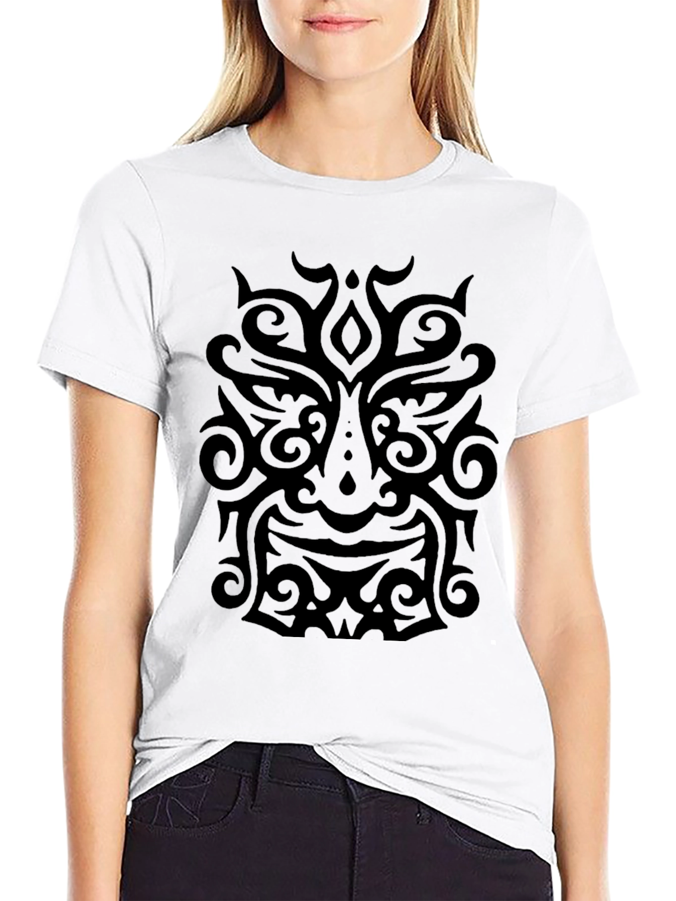 Black Tribal Mask Graphic Black T-Shirt view 9