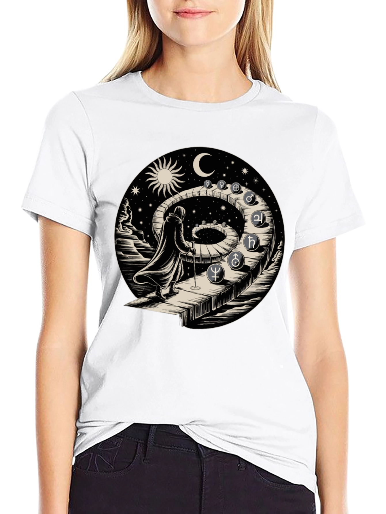 Black Astrological Path T-Shirt - Spiritual Journey Design view 9