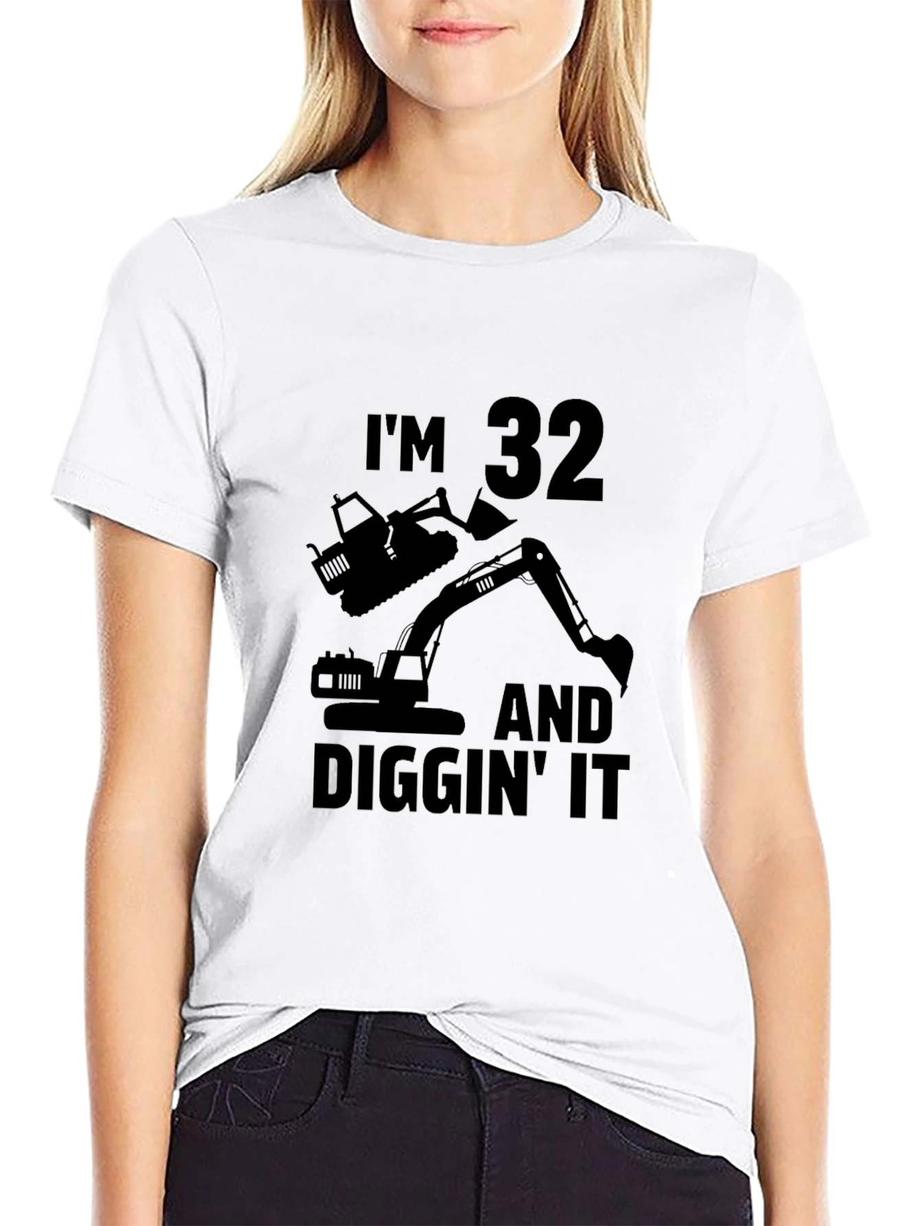Black I'm 32 Diggin' It Excavator Birthday T-Shirt view 9