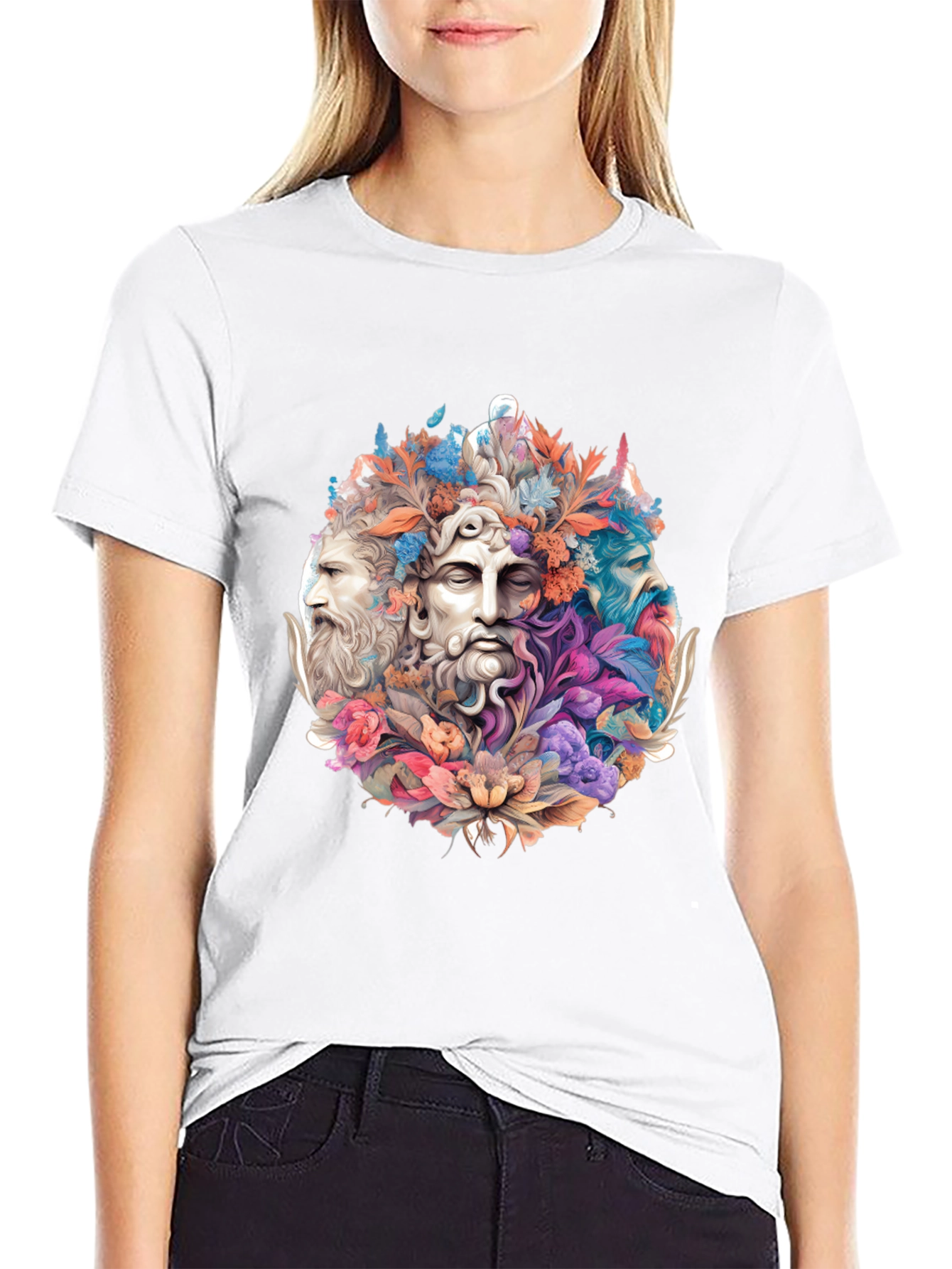 Black Floral Bust T-Shirt - Artistic Design view 9