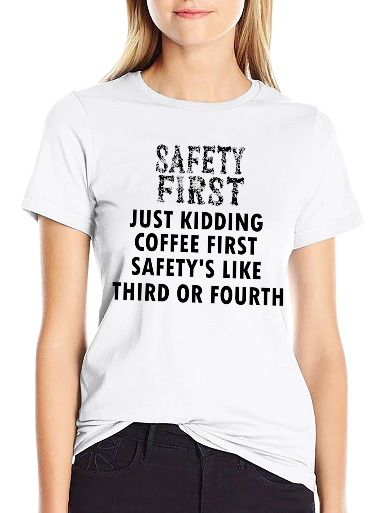 Black Safety First Coffee T-Shirt - Funny Slogan Tee view 9