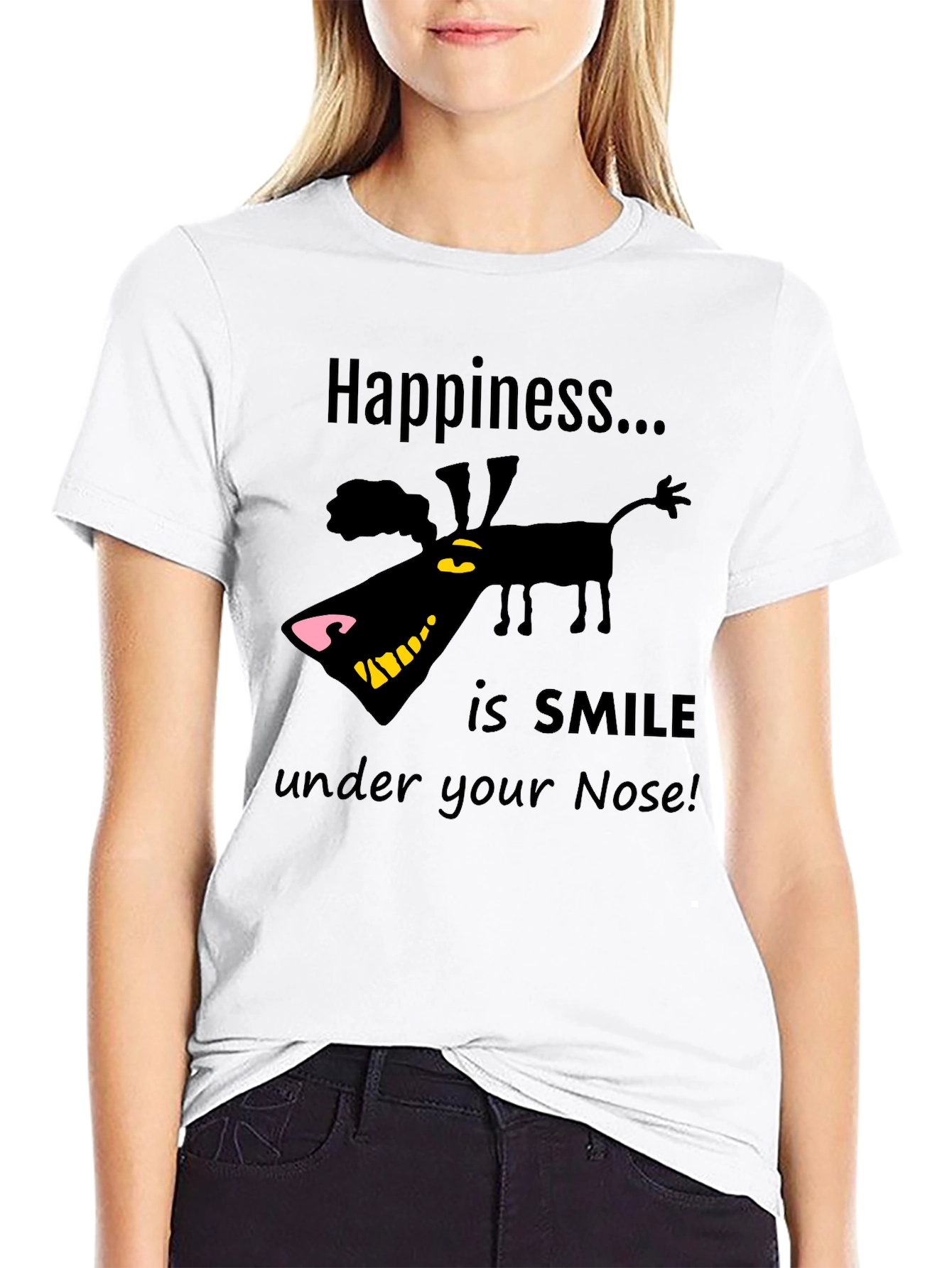 Black Happiness Smile Graphic T-Shirt view 9
