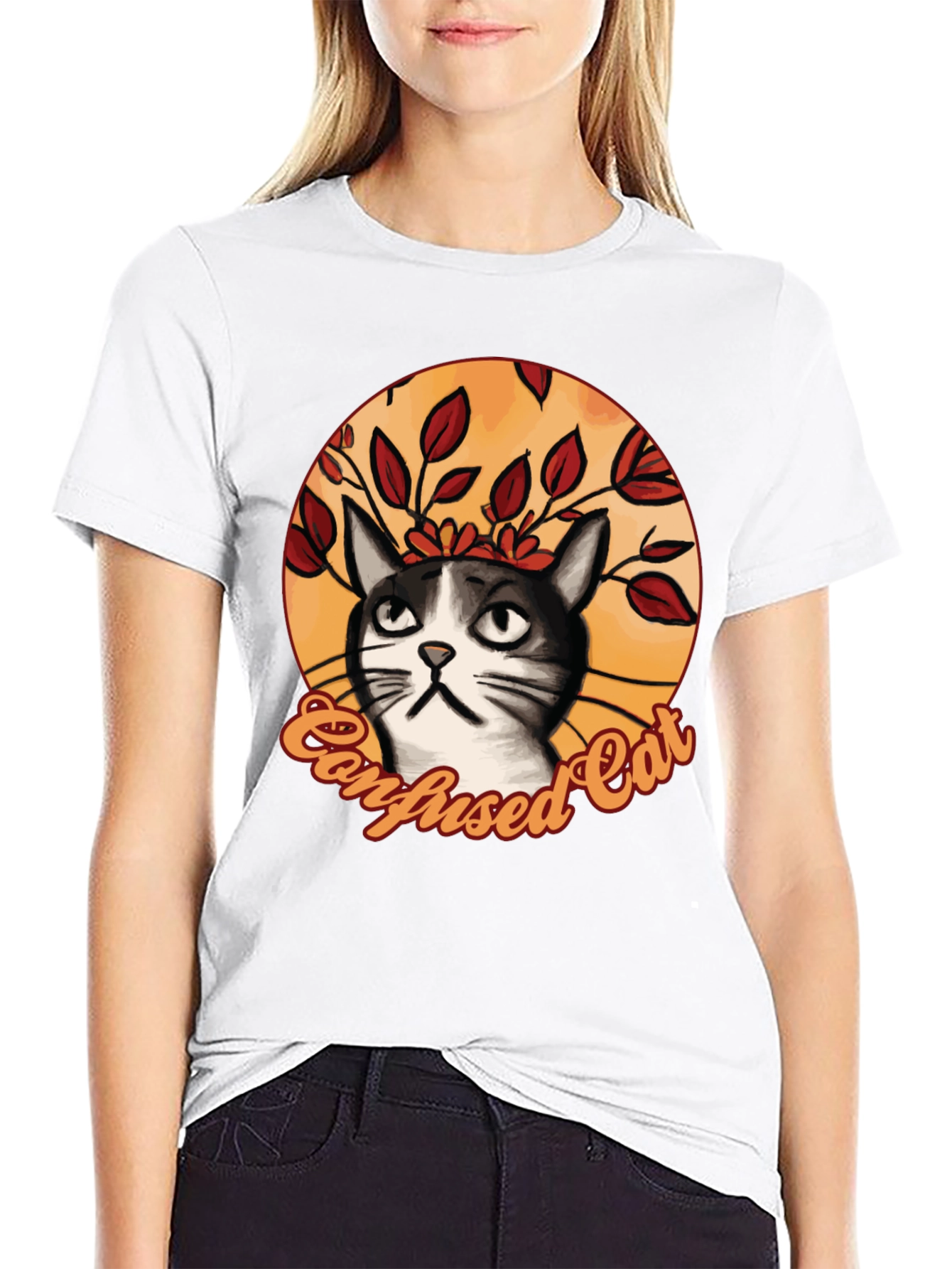 Black Confused Cat Graphic T-Shirt - Funny Cat Lover Tee view 9