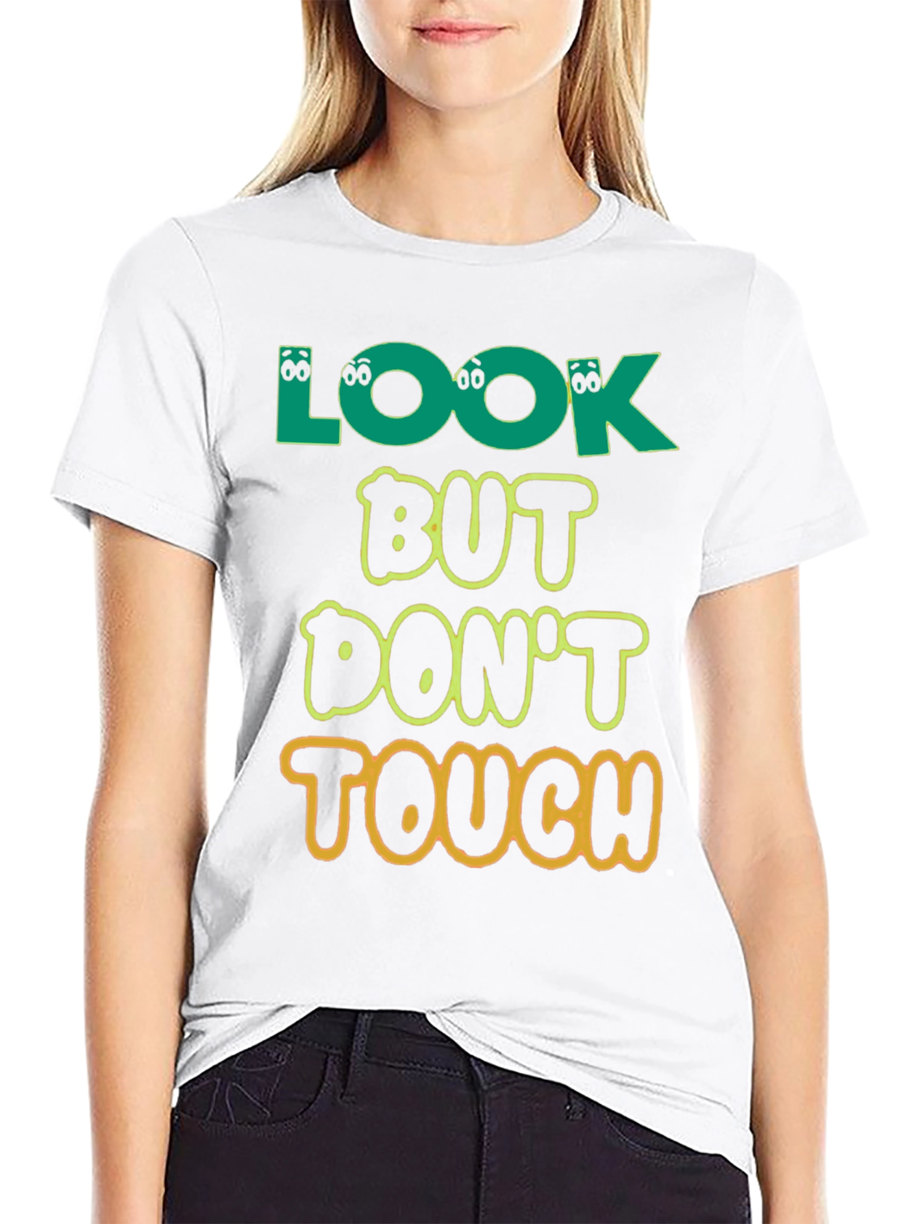 Black Look But Don't Touch T-Shirt - Novelty Graphic Tee view 9