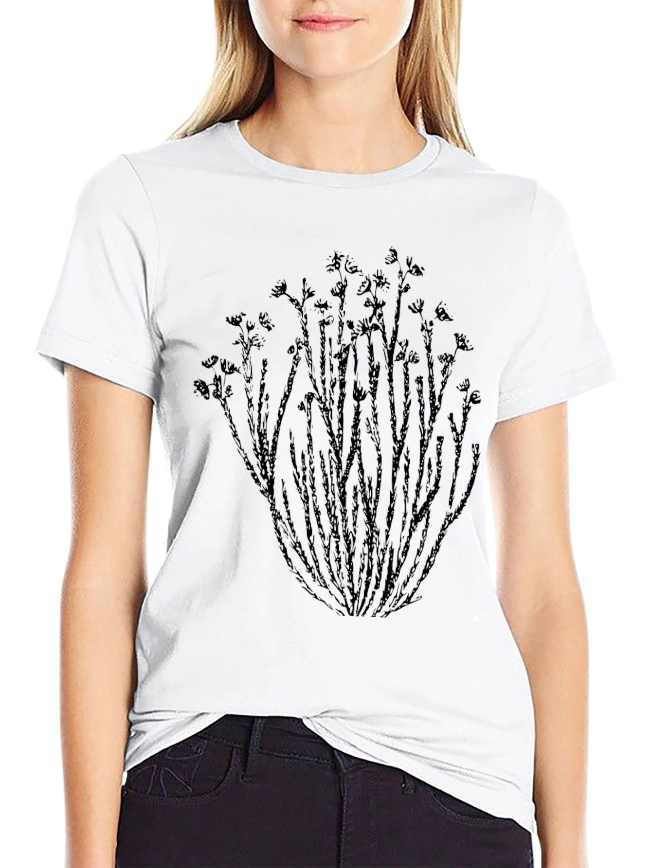 Black Men's Black T-Shirt with Floral Stem Design view 9