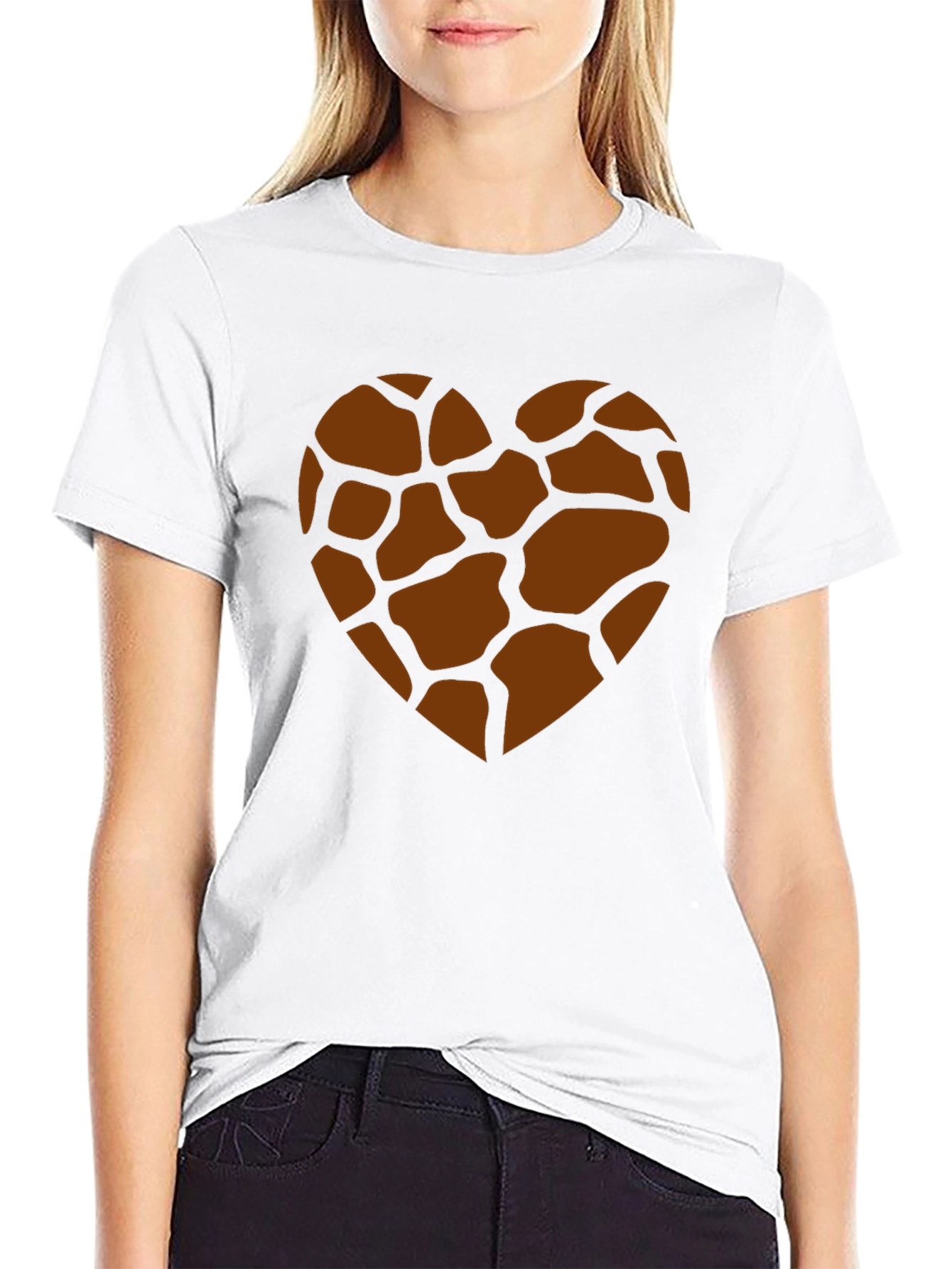 Black Giraffe Print Heart Graphic Tee - Trendy Casual Shirt view 9