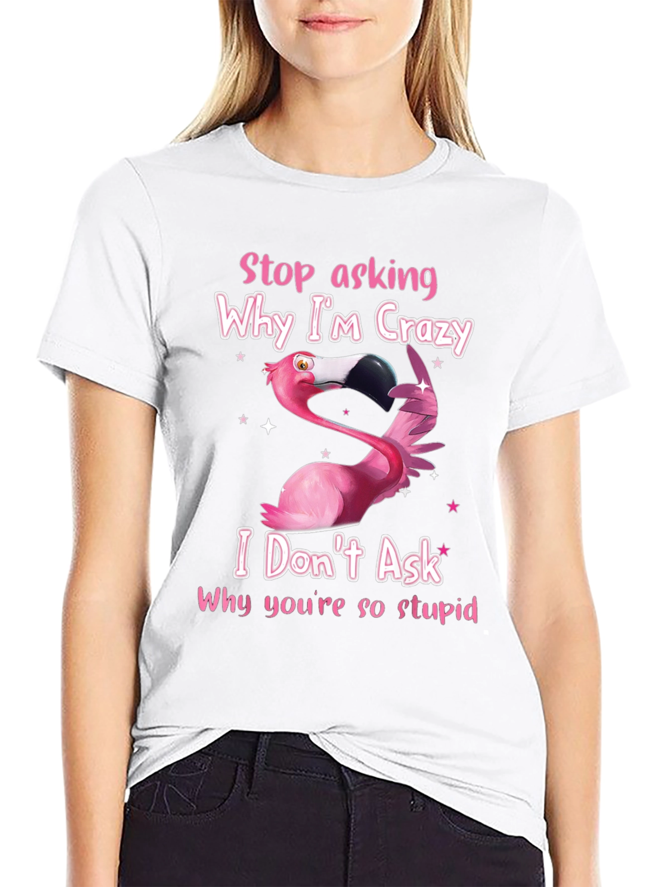 Black Crazy Flamingo Graphic T-Shirt - Funny Sarcastic Tee view 9