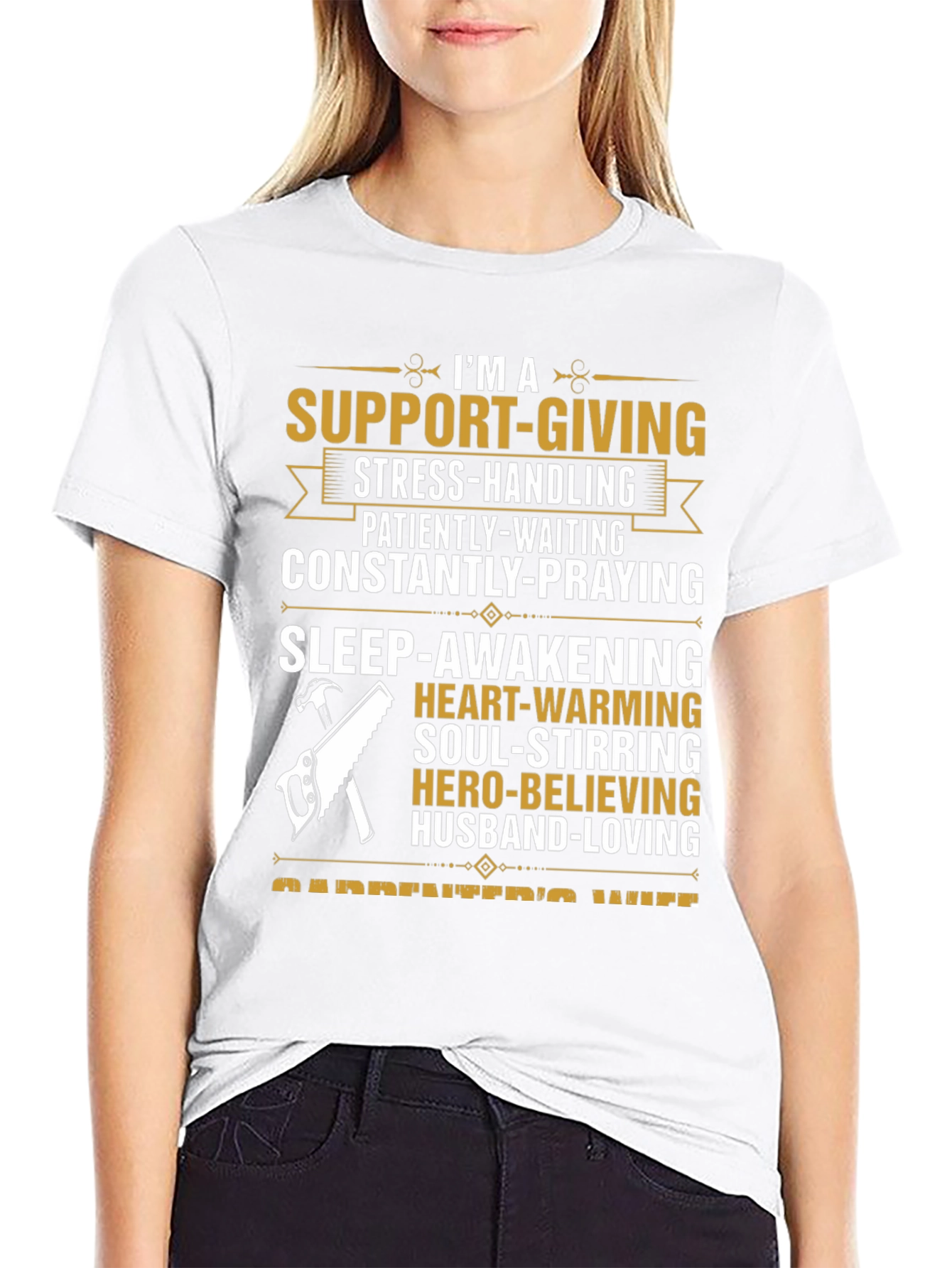 Black Carpenter's Wife T-Shirt: Support-Giving, Loving Design view 9