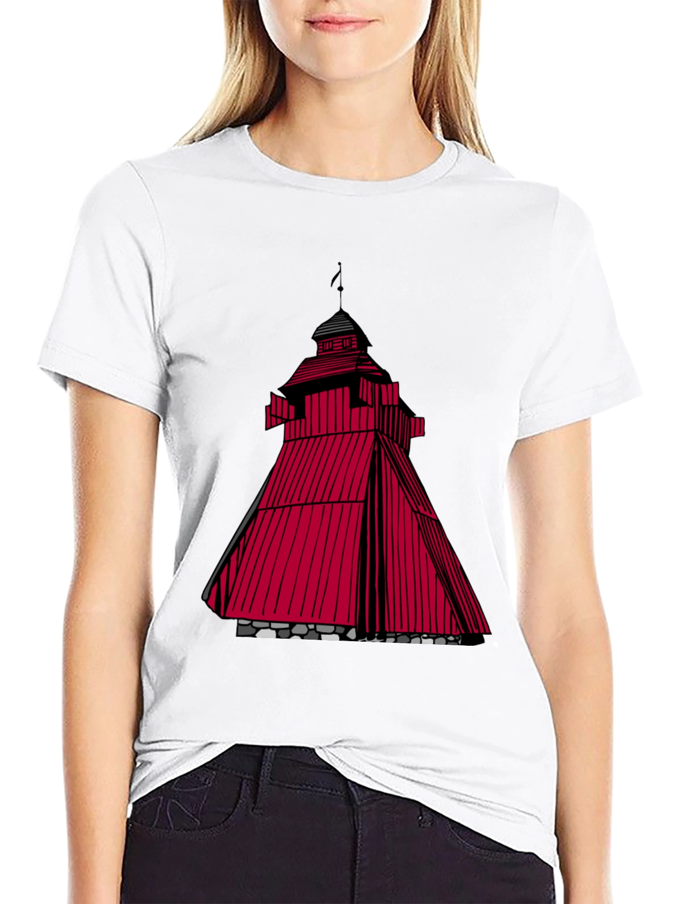 Black Red Tower Graphic T-Shirt - Unique Design view 9