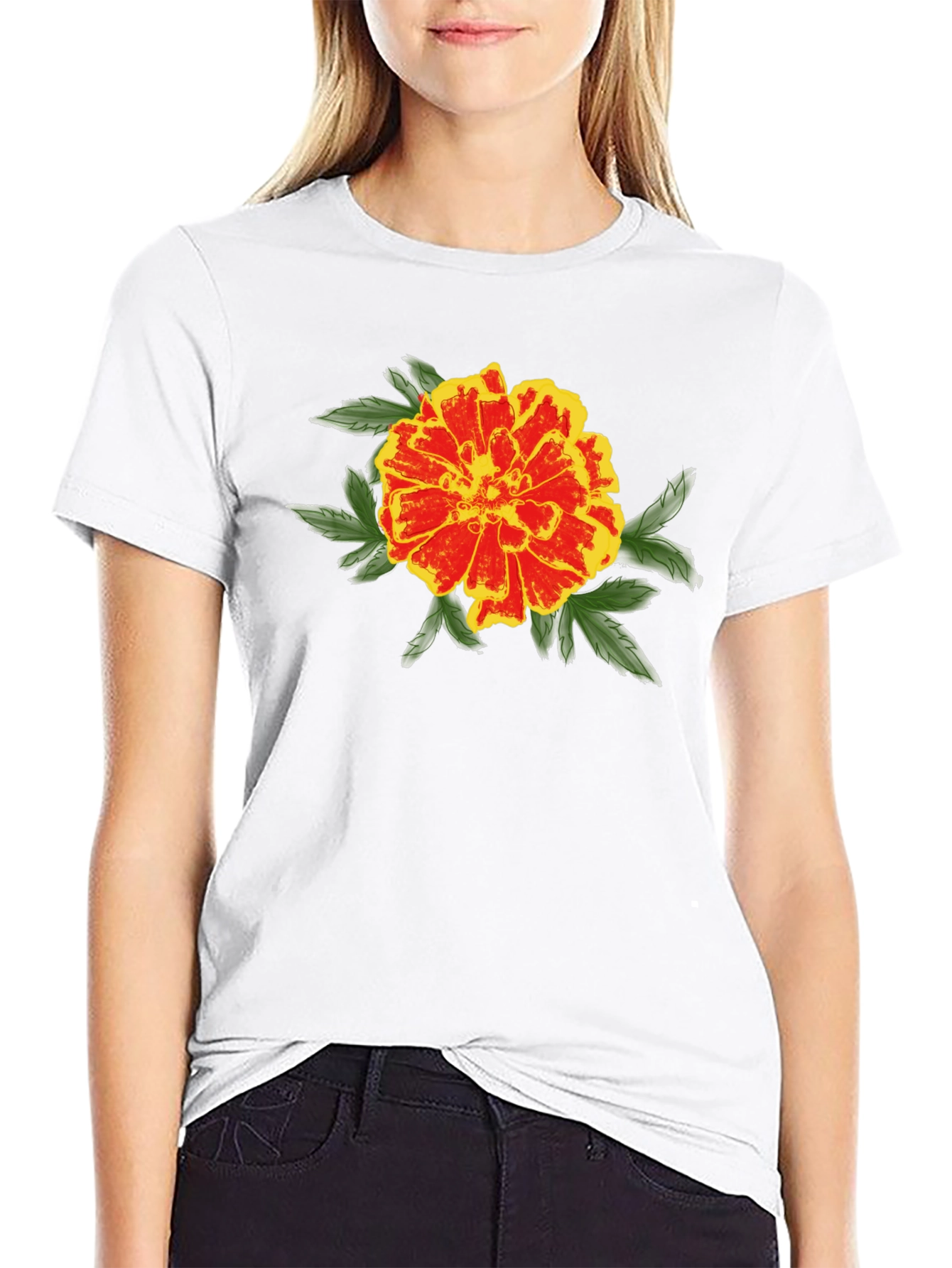 Black Marigold Graphic Black T-Shirt - Stylish Floral Design view 9