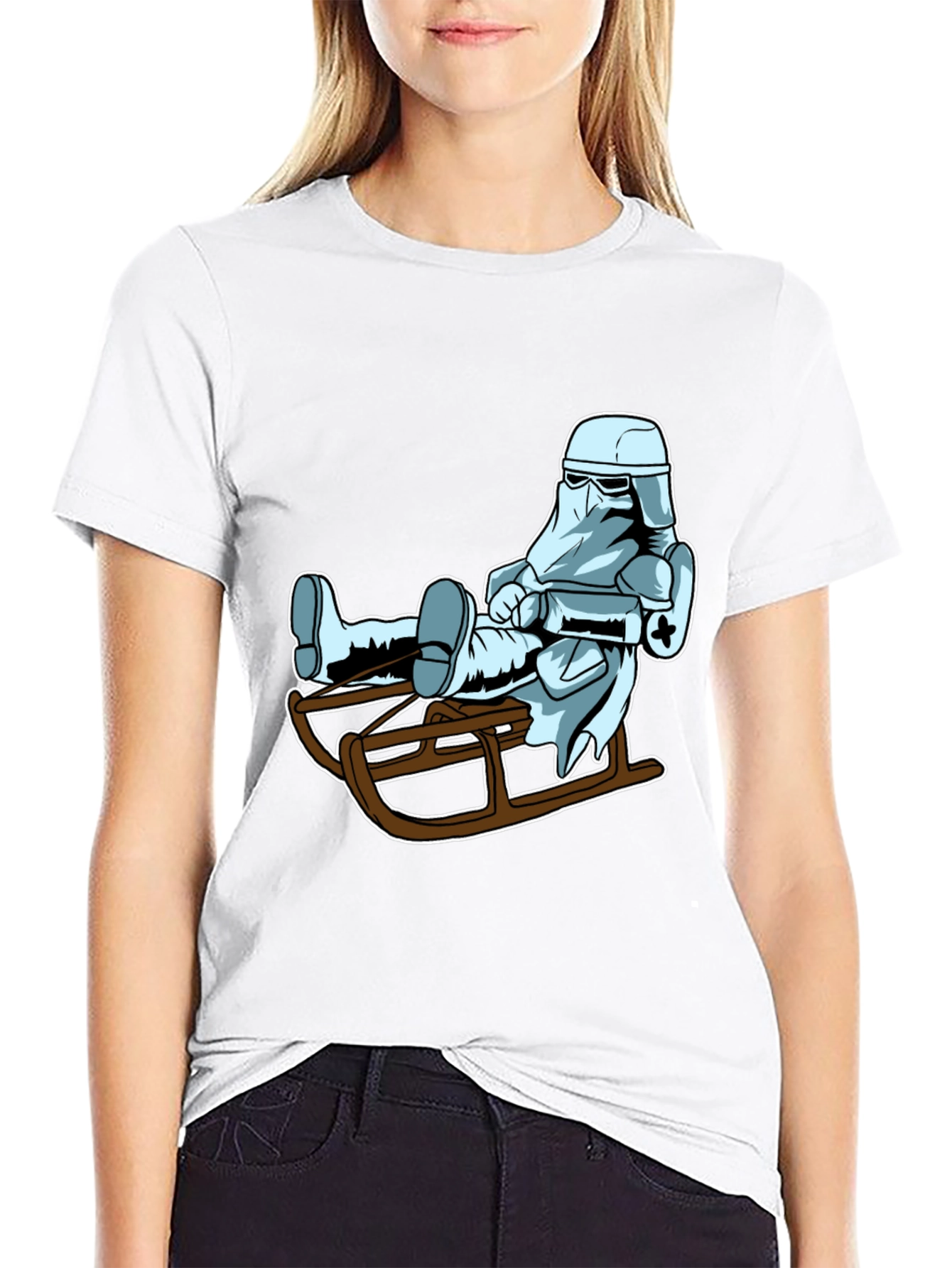 Black Cool Stormtrooper Sledding Graphic Tee view 9
