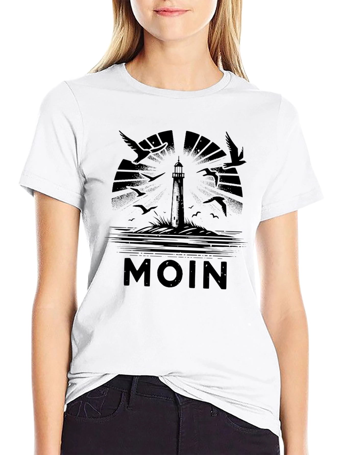 Black Men's Black MOIN Lighthouse Graphic T-Shirt view 9