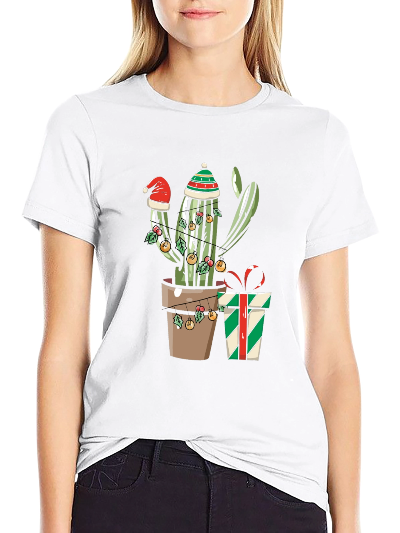 Black Festive Cactus Graphic Tee view 9