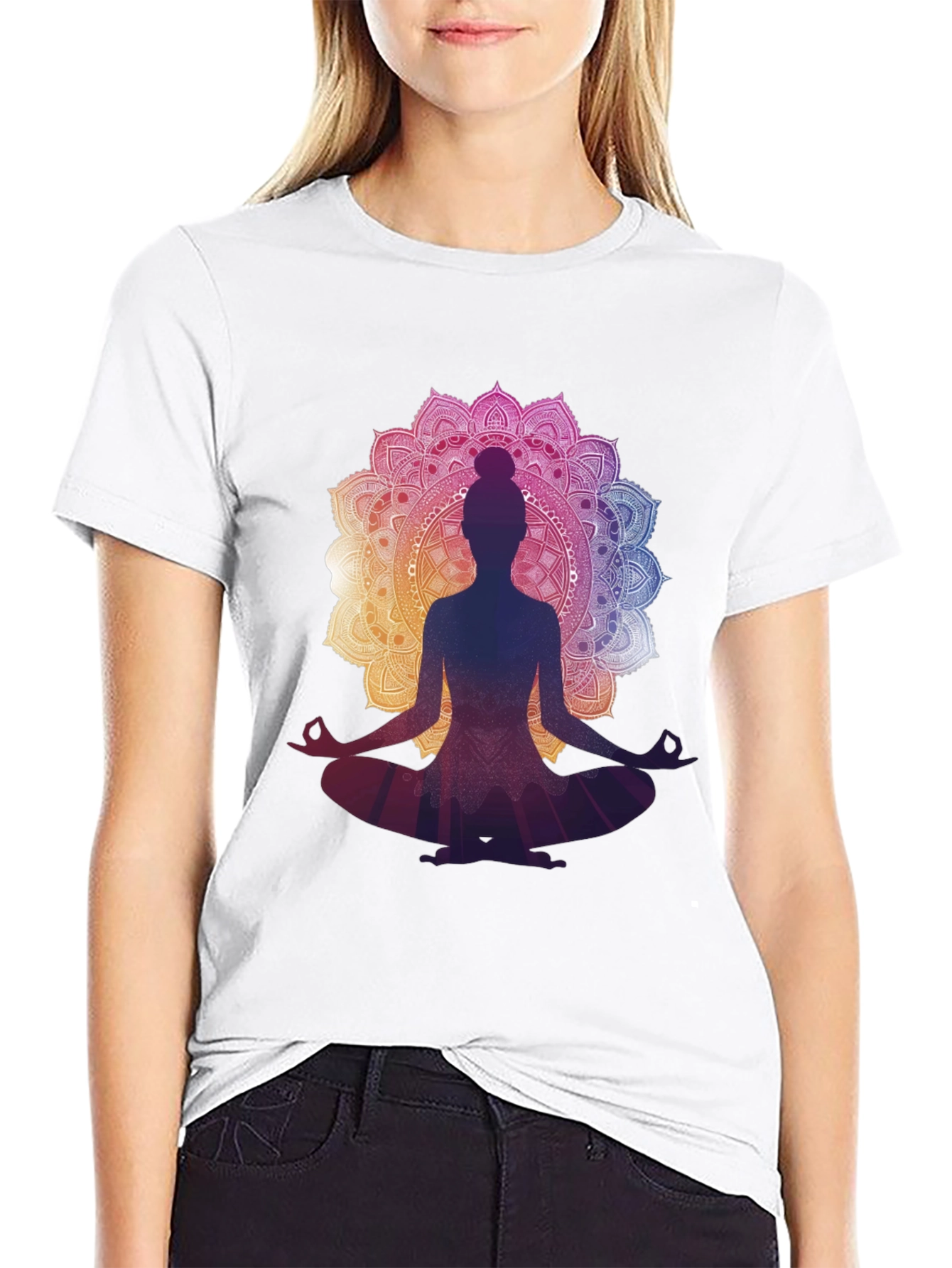 Black Yoga Mandala Graphic Tee - Meditation T-Shirt view 9