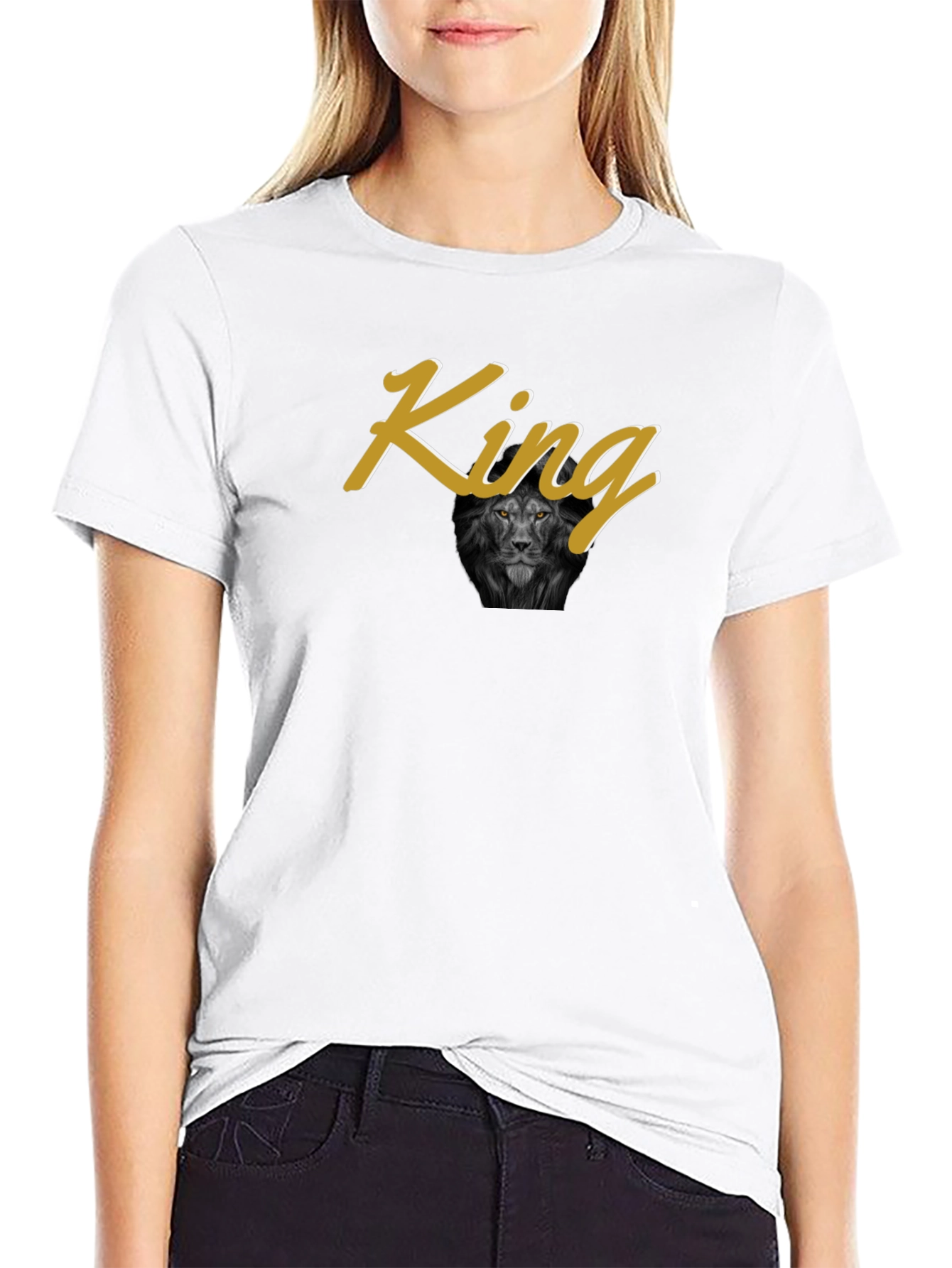 Black King Lion Graphic Print Black T-Shirt view 9