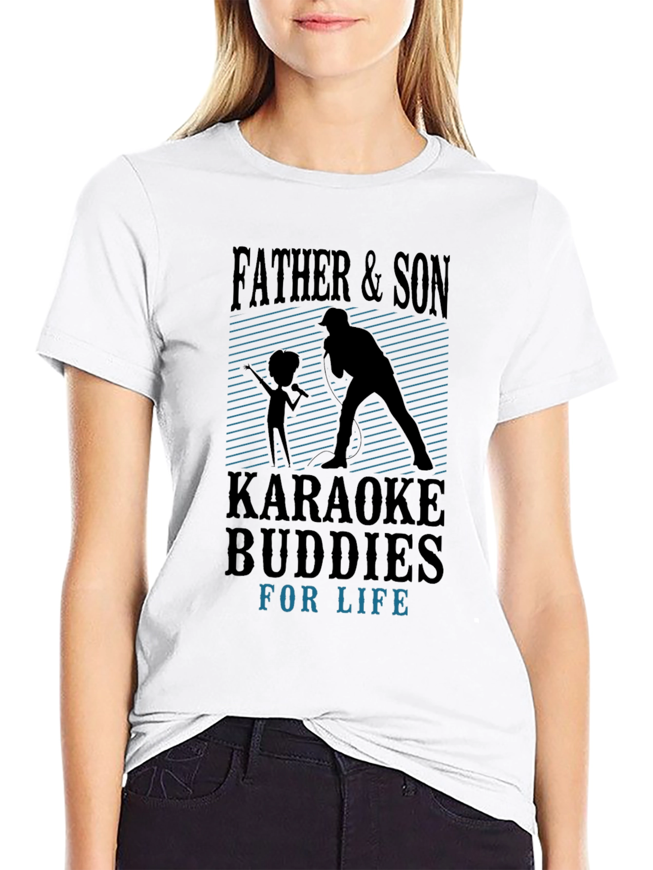 Black Father & Son Karaoke Buddies Black T-Shirt view 9