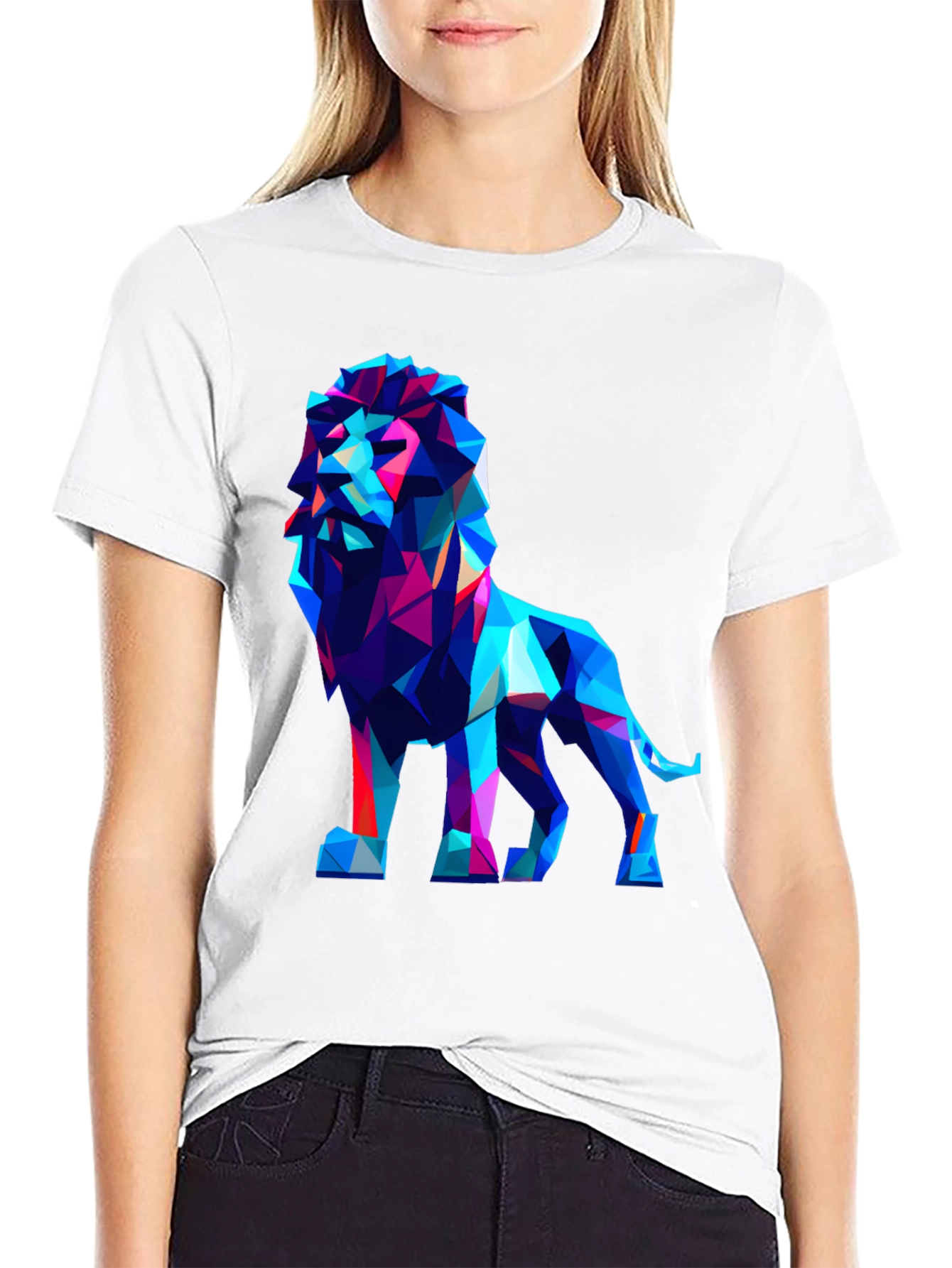 Black Geometric Lion Graphic Tee - Modern Art Shirt view 9