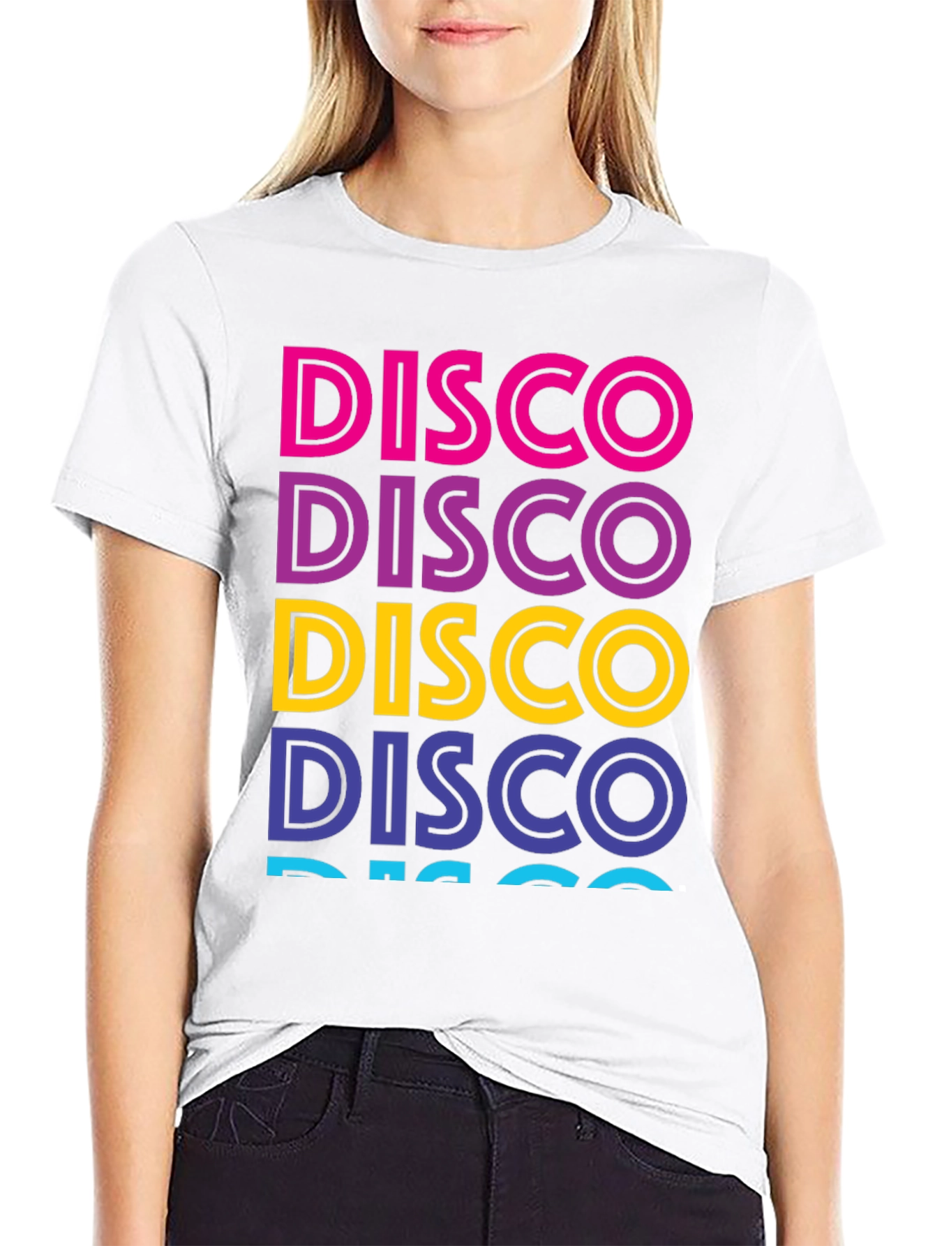 Black Retro Disco T-Shirt - Colorful Word Art view 9