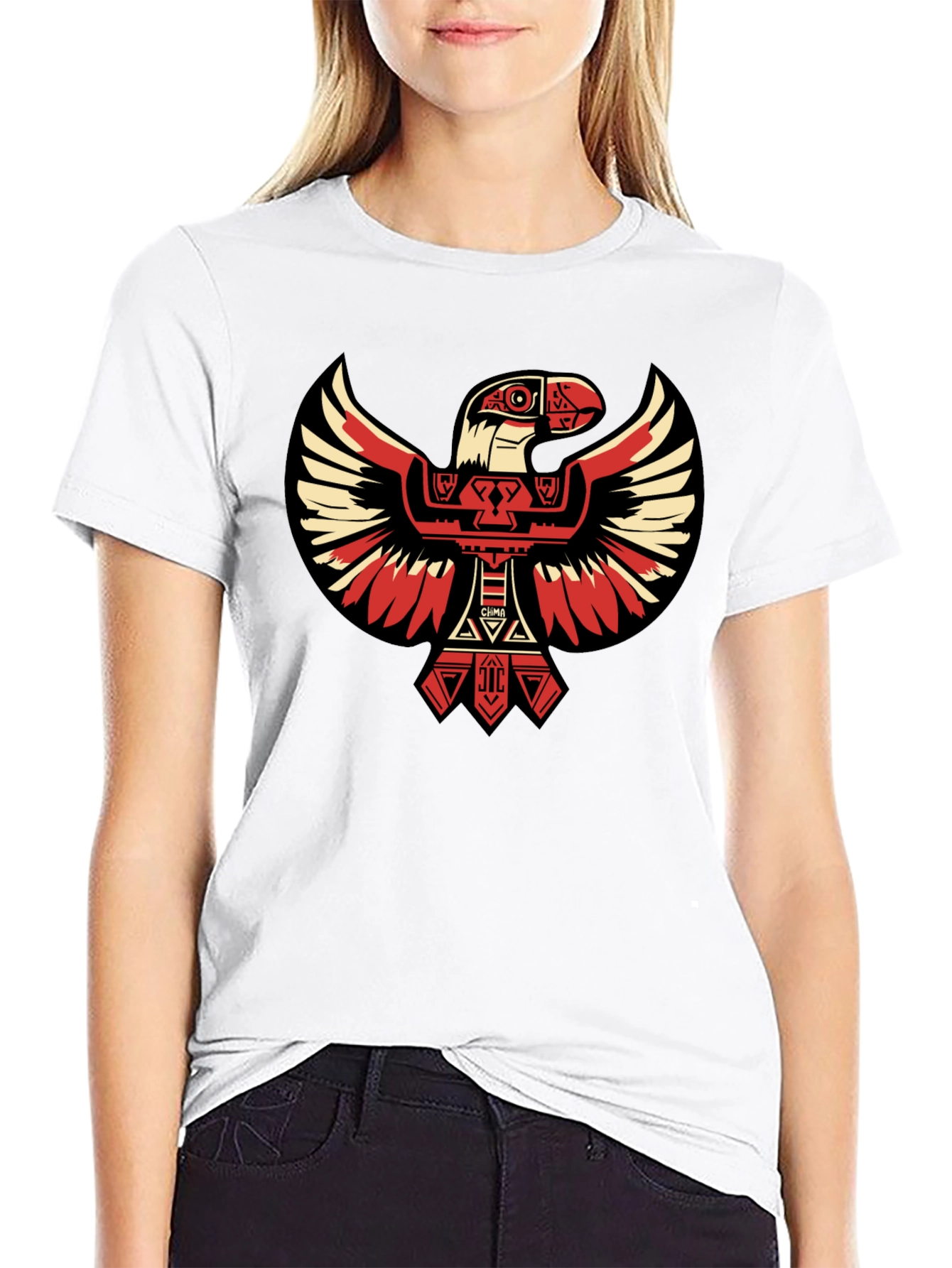 Black Aztec Eagle Graphic Tee - Black Cotton T-Shirt view 9