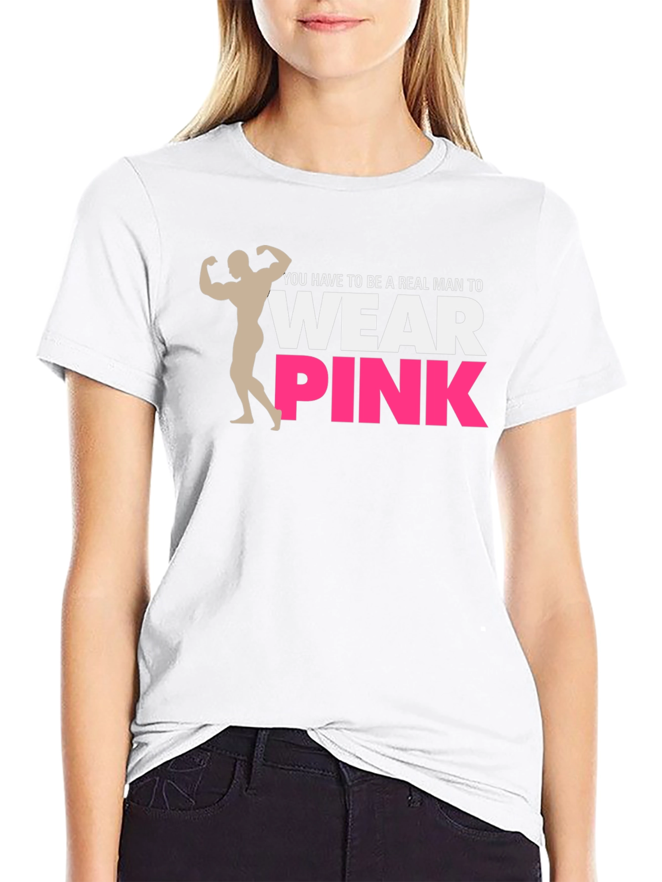 Black Real Man Wear Pink Graphic Tee view 9