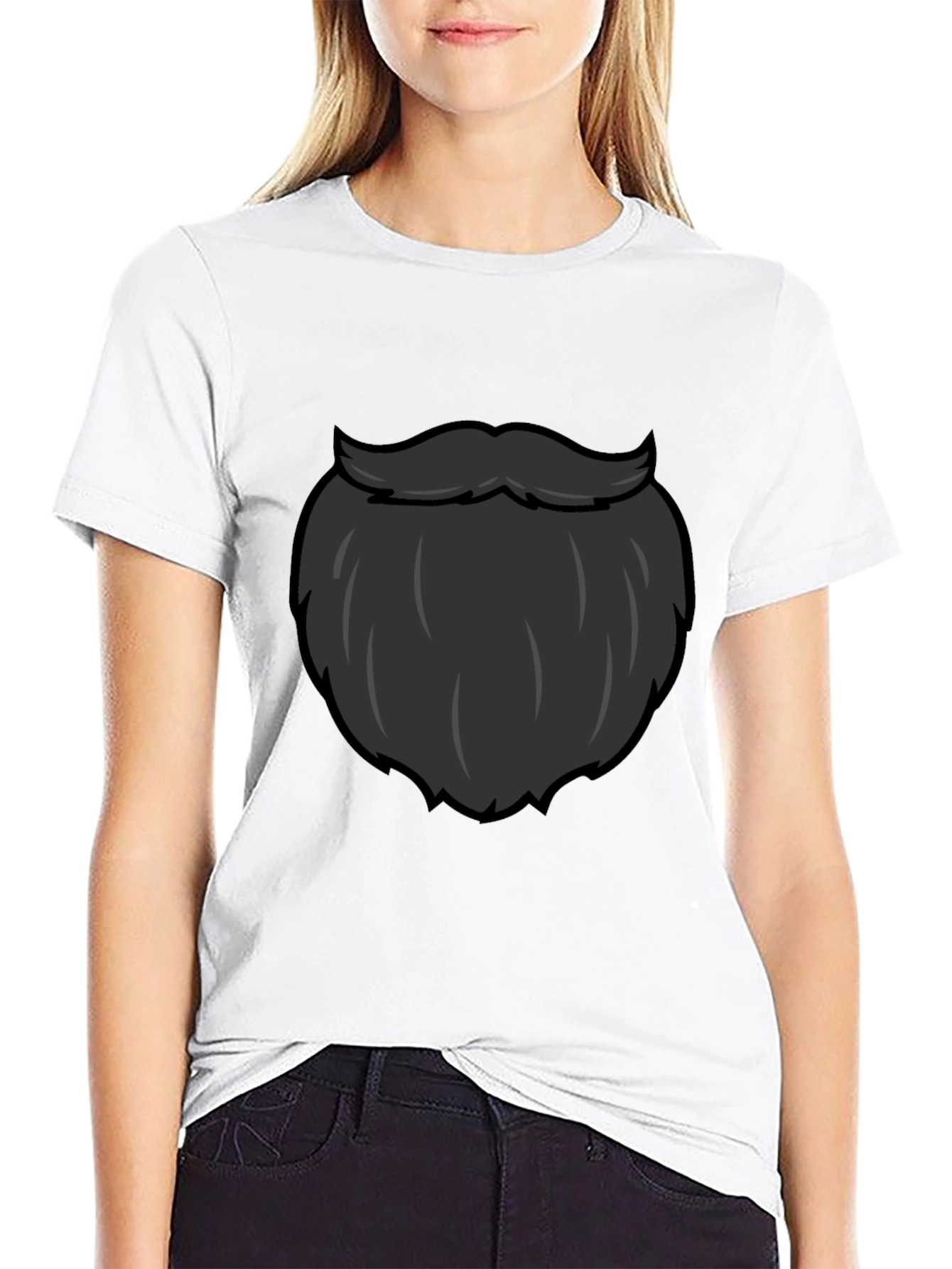 Black Funny Beard Graphic T-Shirt - Black Crew Neck Tee view 9