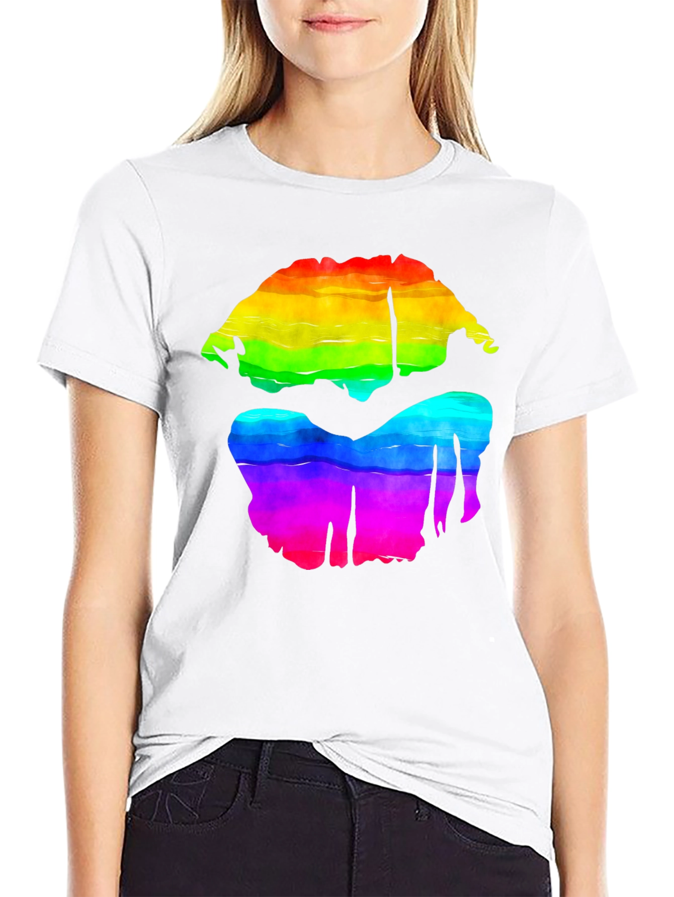 Black Rainbow Lips Graphic Tee - Bold Pride Shirt view 9