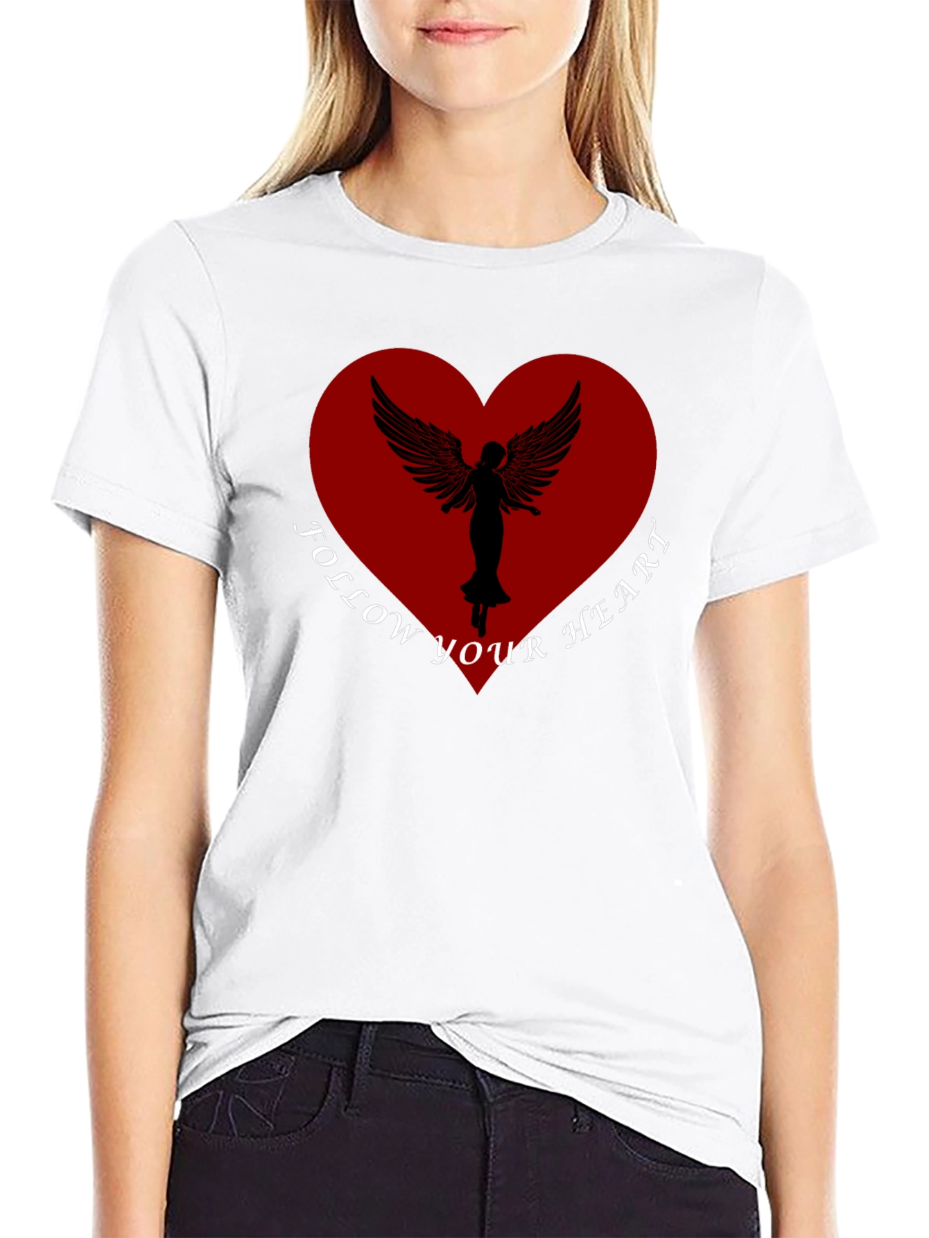 Black Follow Your Heart Angel Graphic Tee - Black view 9
