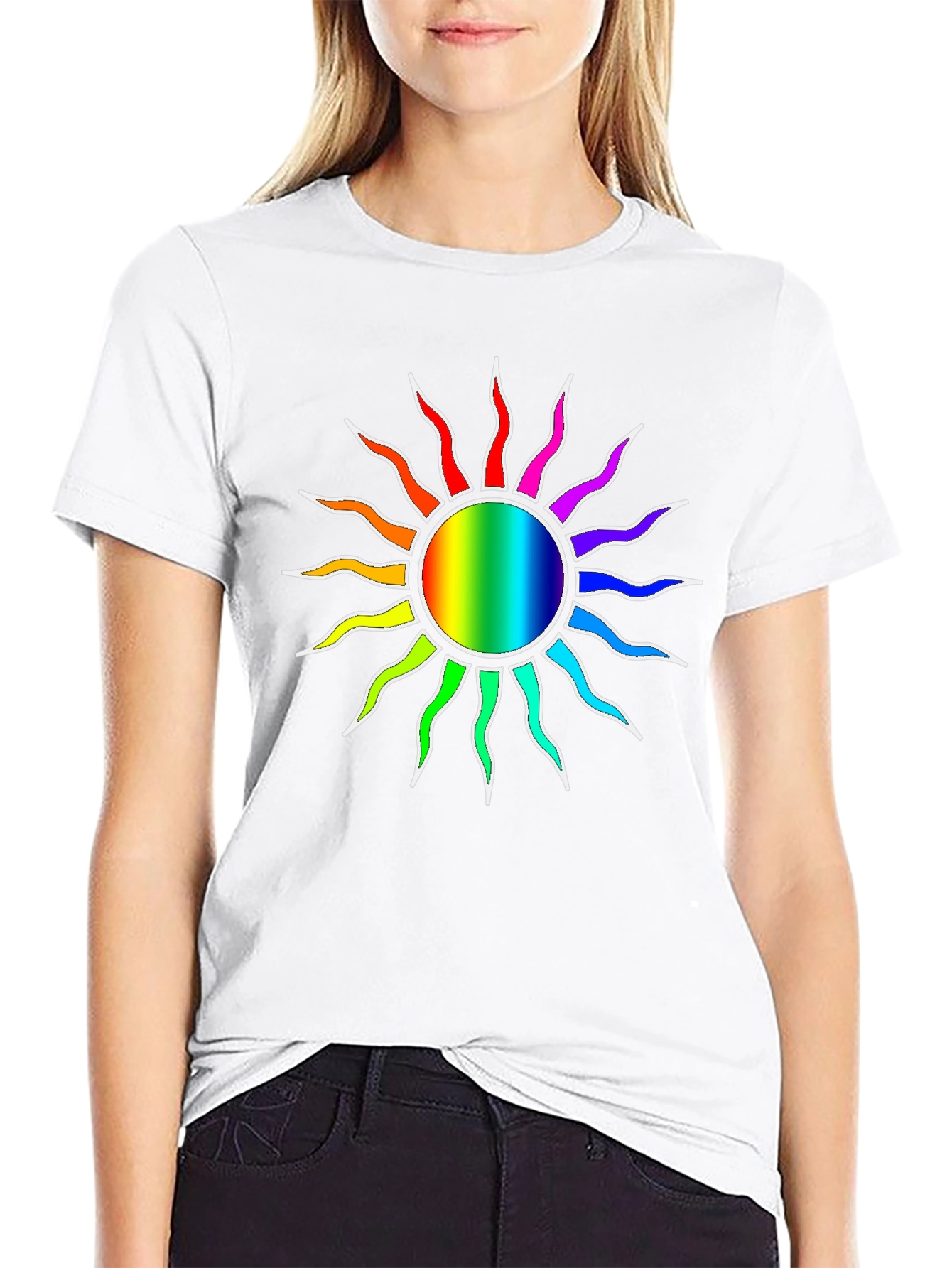 Black Rainbow Sun Graphic Black T-Shirt view 9