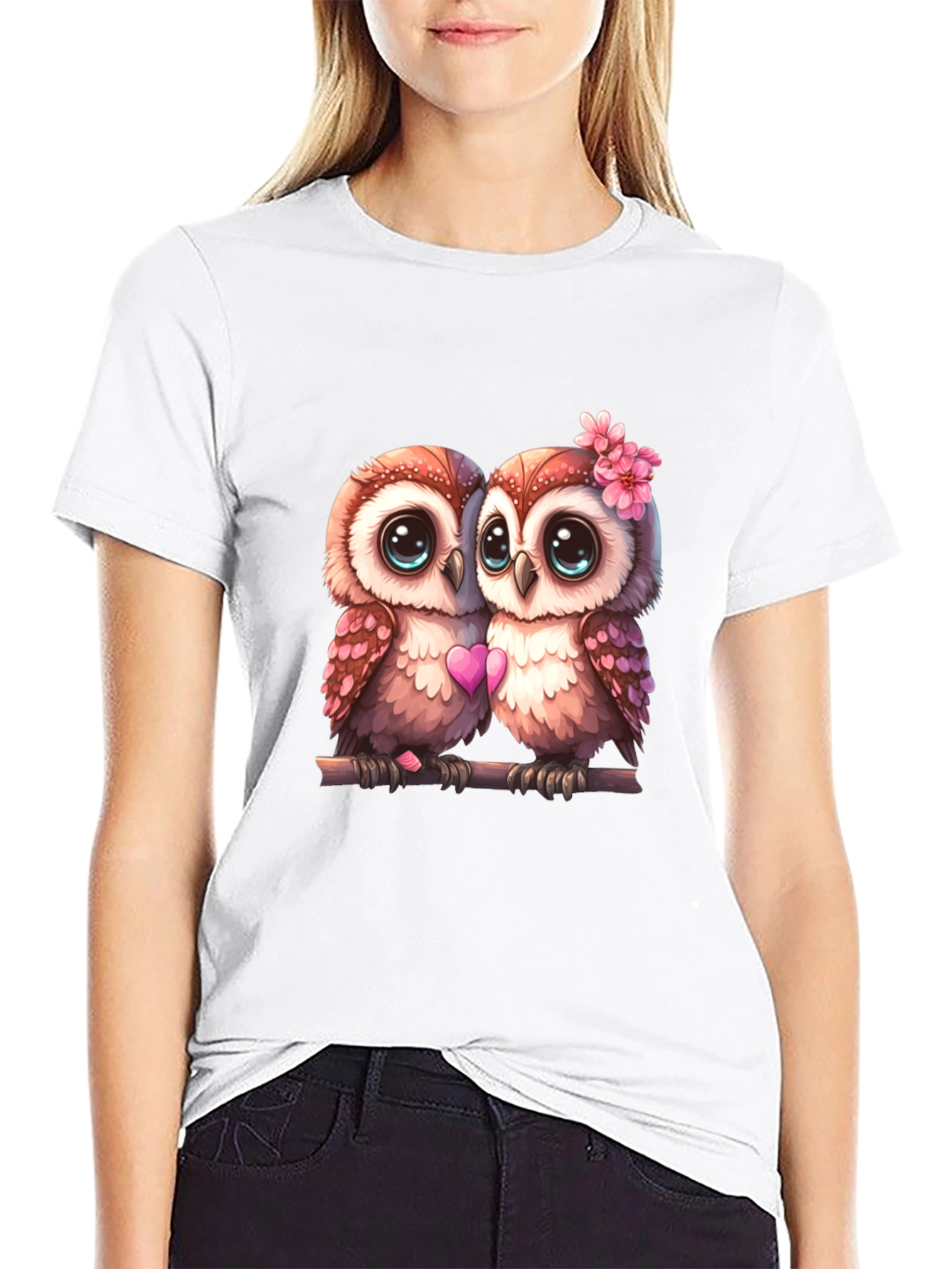 Black Owl Love T-Shirt - Cute Couple Owls Graphic Tee view 9