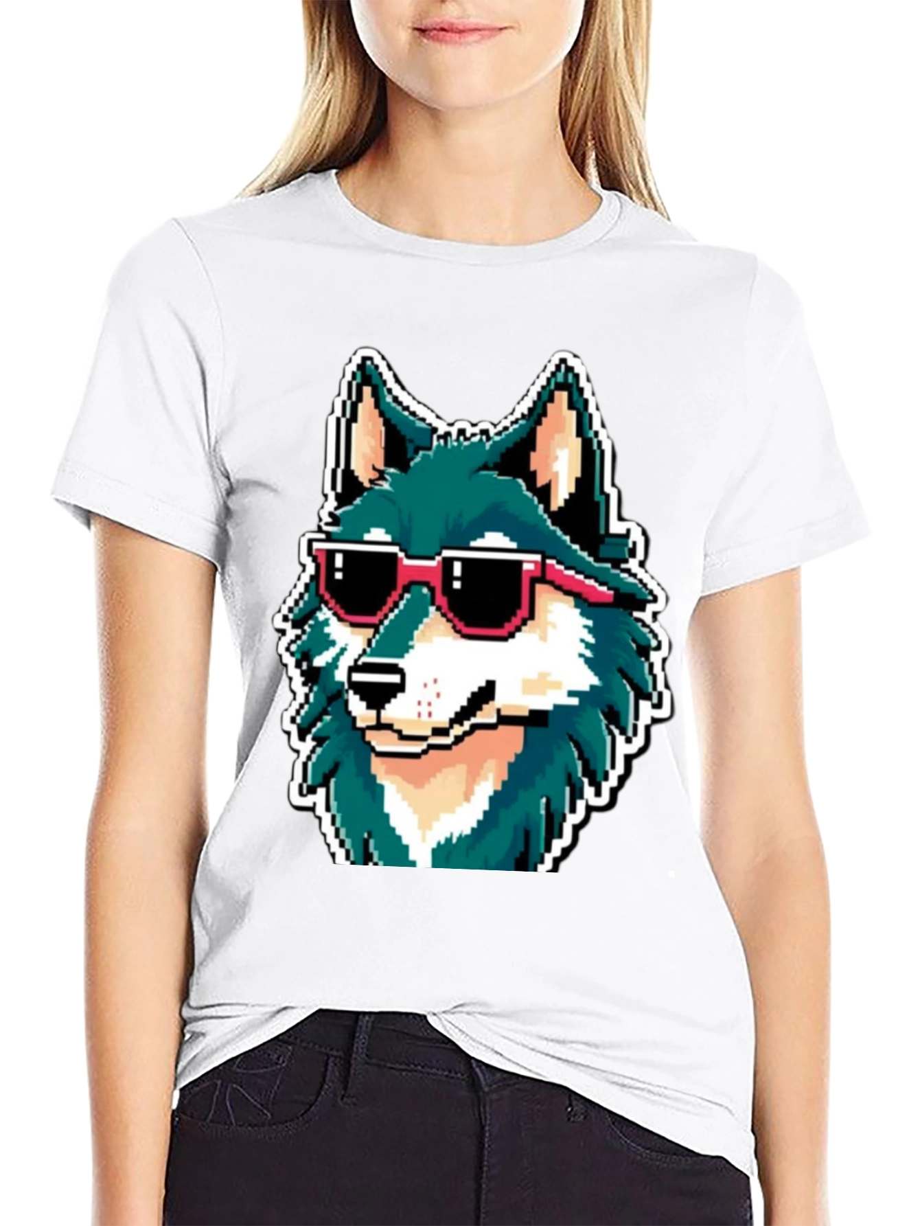 Black Cool Pixel Wolf Tee view 9