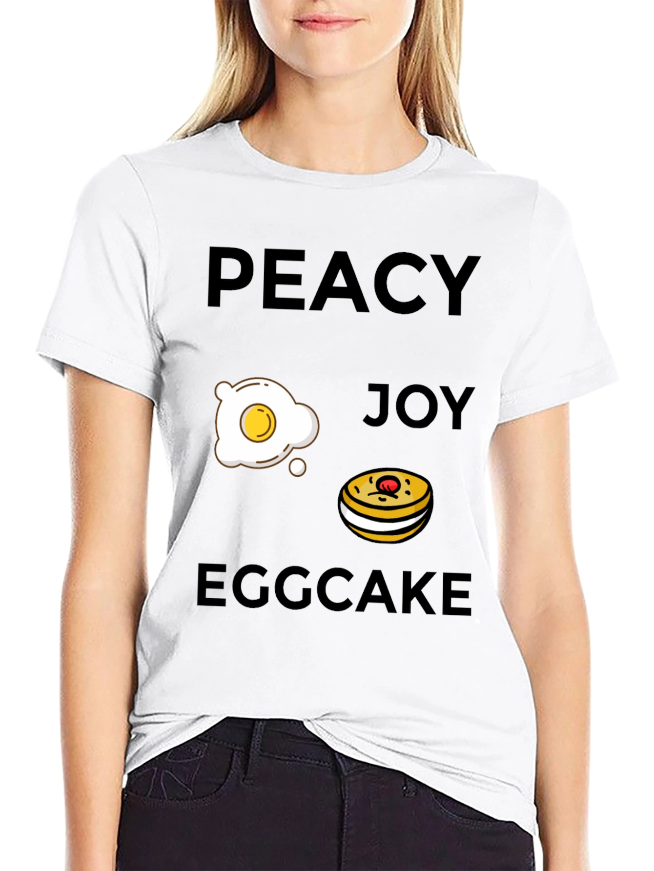 Black Peacy Joy Eggcake T-Shirt view 9