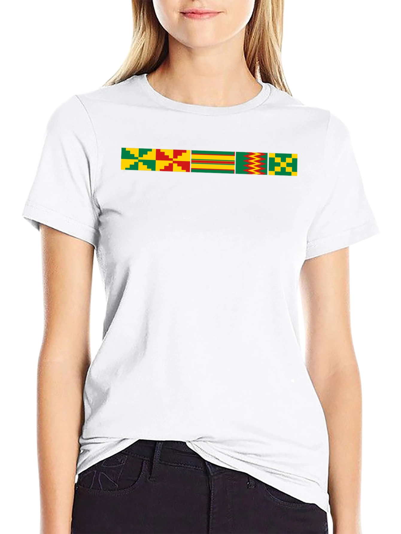 Black Kente Cloth Inspired Graphic T-Shirt view 9