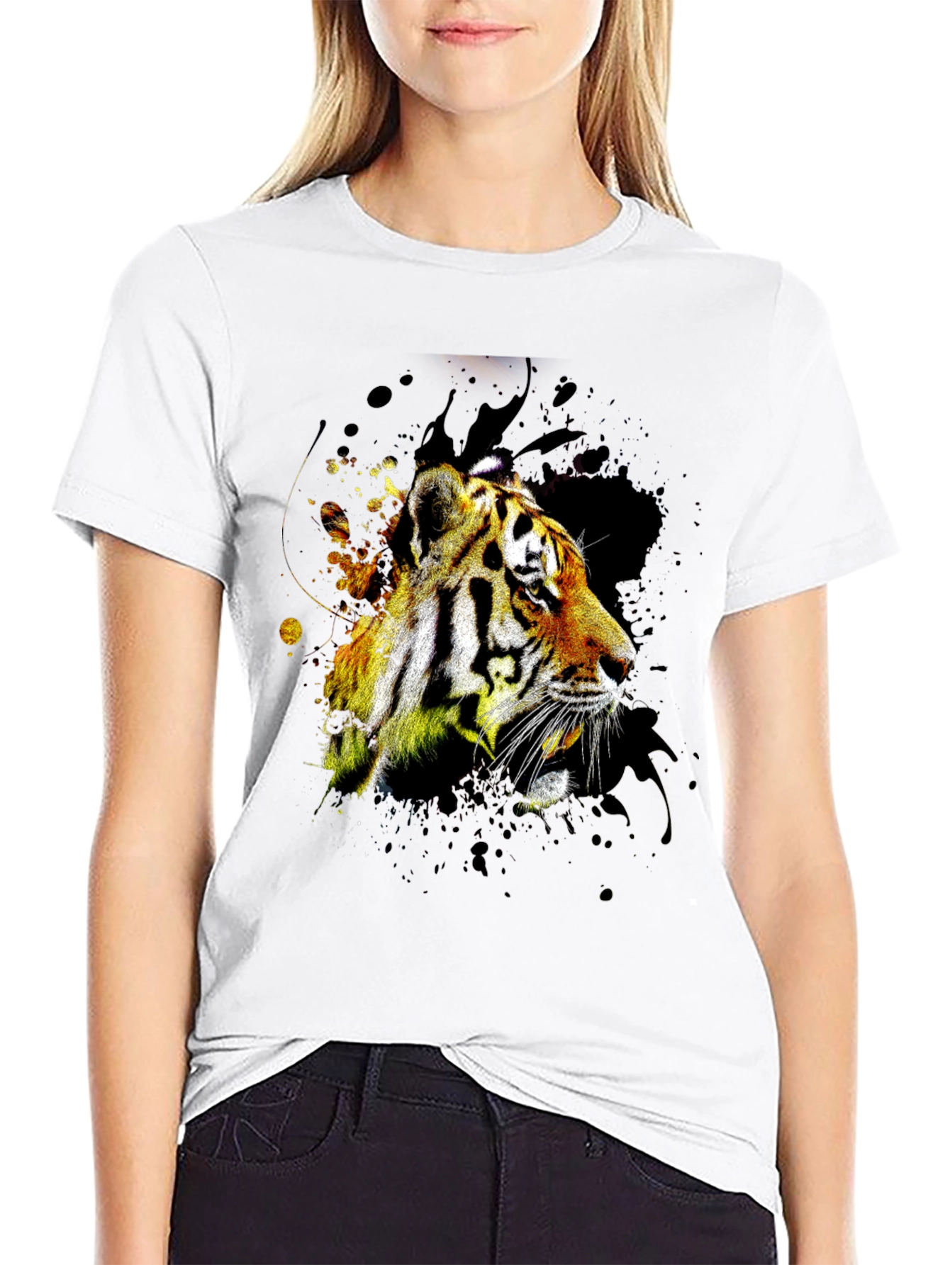 Black Tiger Graphic Print Black T-Shirt view 9