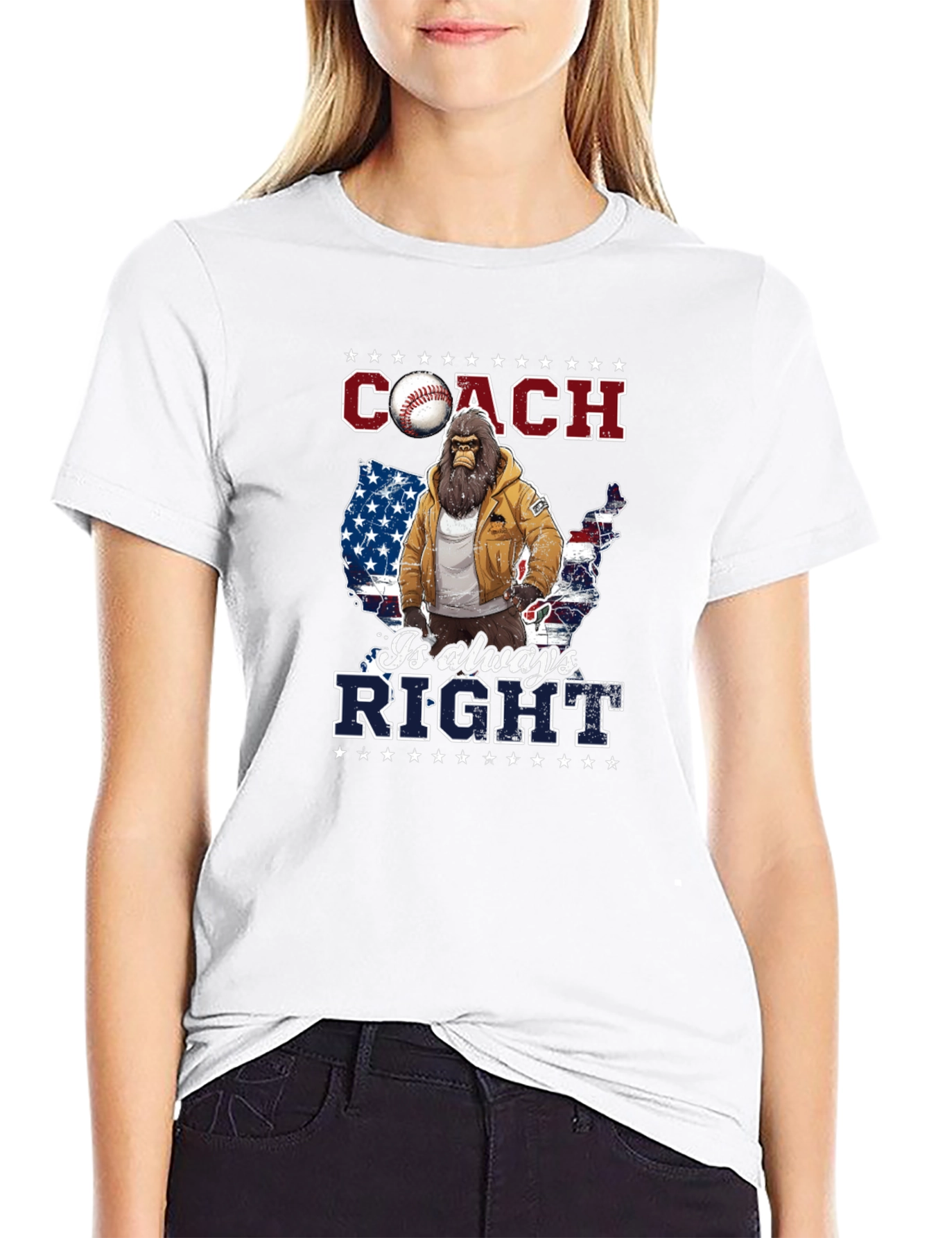 Black Coach is Always Right Bigfoot USA Flag T-Shirt view 9