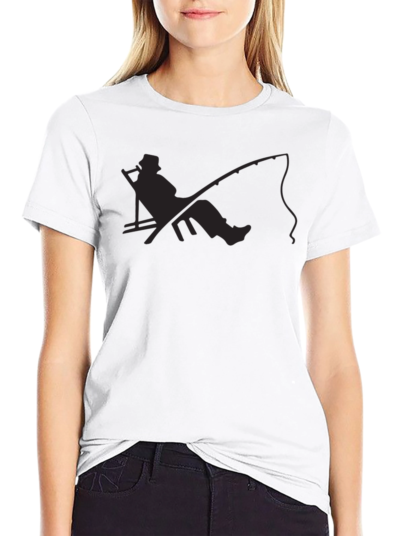 Black Relaxed Fisherman Graphic Tee - Black Cotton Blend view 9