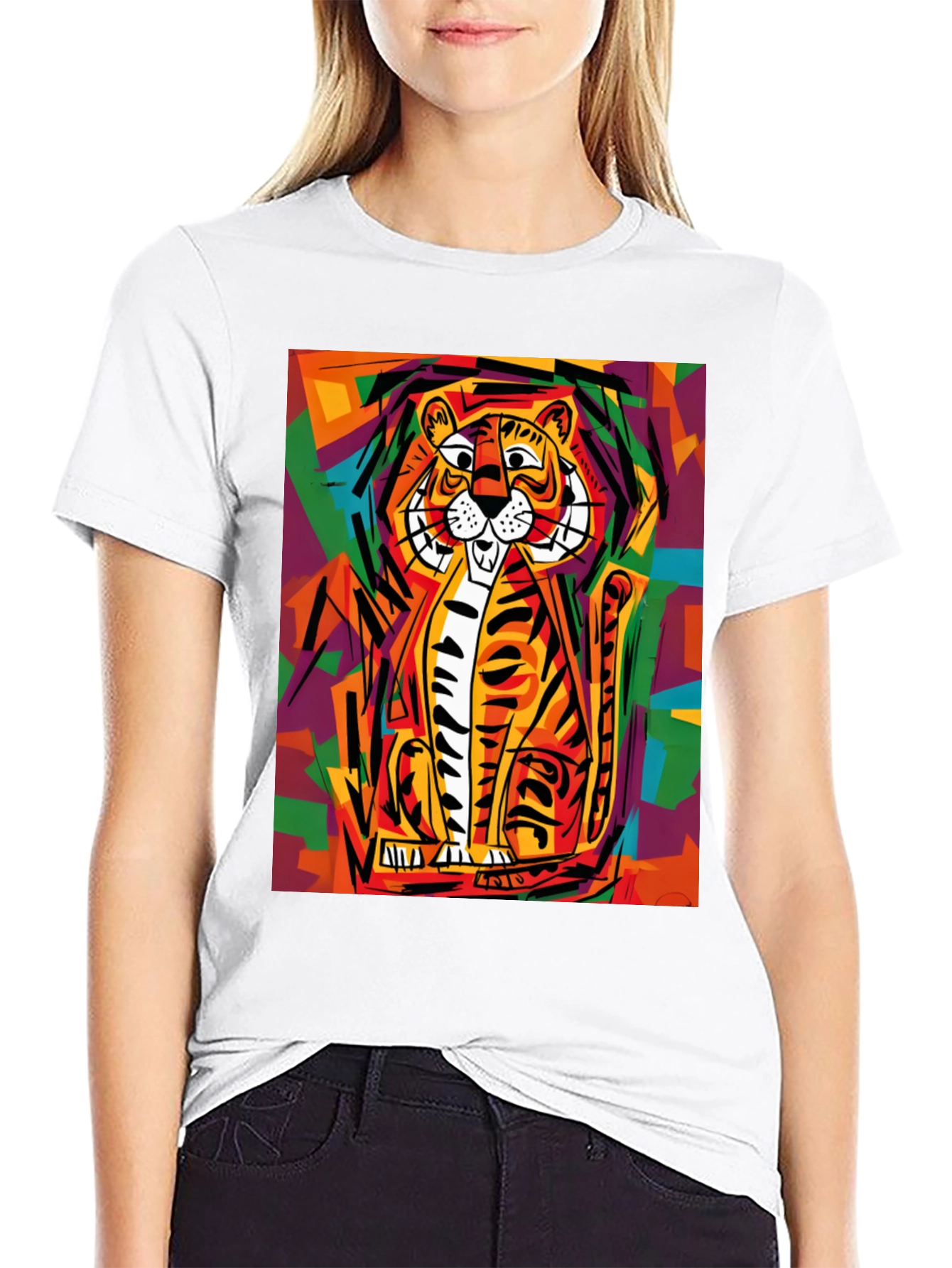 Black Abstract Tiger Graphic Tee - Soft Black Cotton view 9
